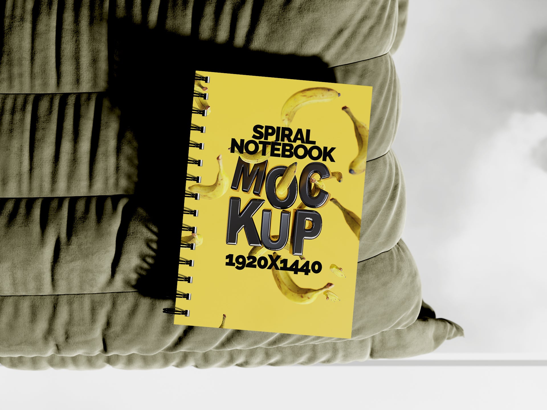 Sublimation Spiral Notebook Mockup Bundle – 6 PSDs on Sofa | Crest Collection