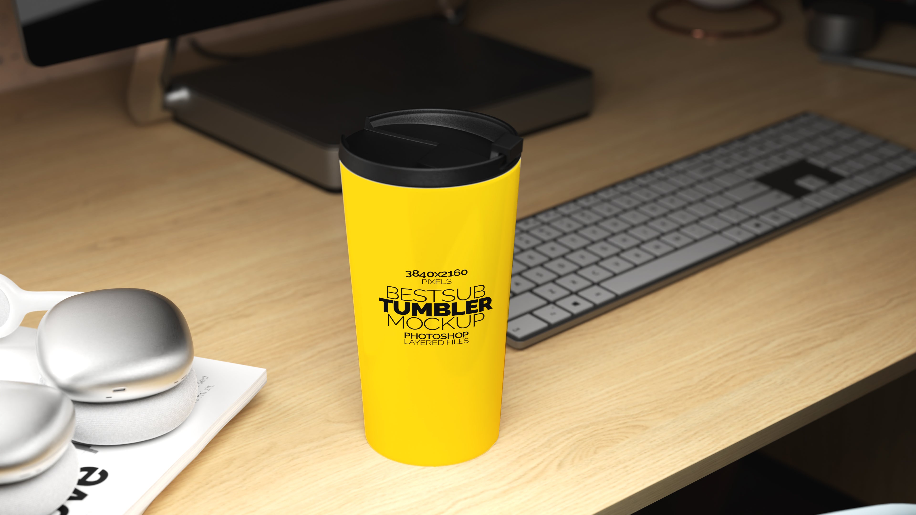 Cone Shaped White Sublimation Tumbler Mockup Bundle – 3 PSDs in Moody Desk Scene Kindle Collection