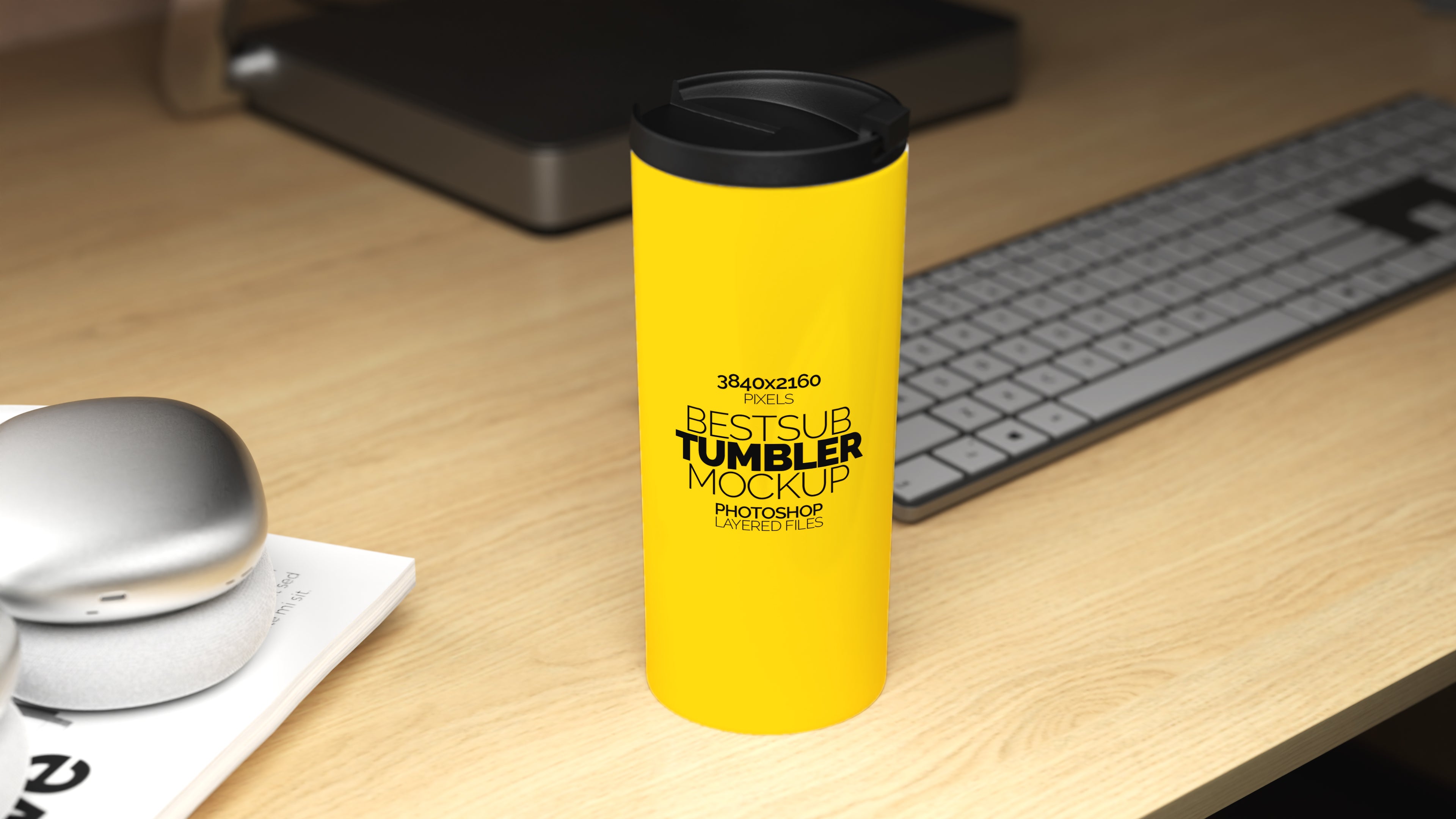Straight Shaped White Sublimation Tumbler Mockup Bundle – 5 PSDs in Moody Desk Scene Kindle Collection