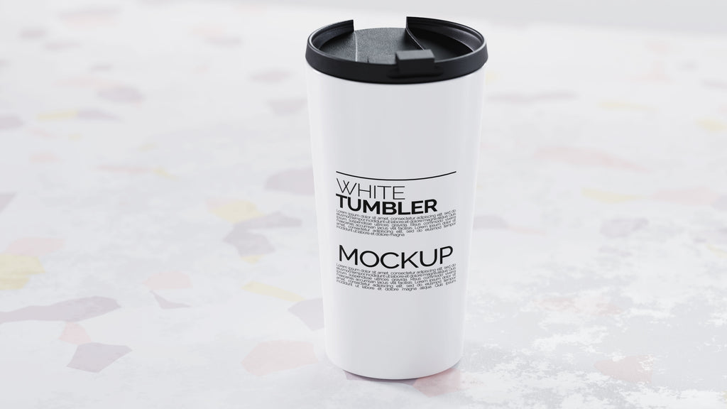 Cone Shaped White Sublimation Tumbler Mockup Bundle – 4 PSDs Carrara Collection