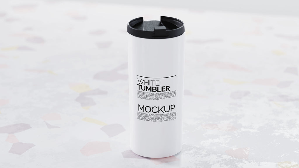 Straight Shaped White Sublimation Tumbler Mockup Bundle – 4 PSDs Carrara Collection
