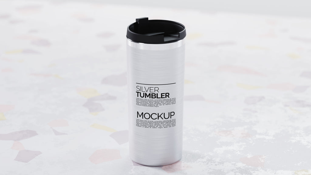 Straight Shaped Silver Sublimation Tumbler Mockup Bundle – 4 PSDs Carrara Collection
