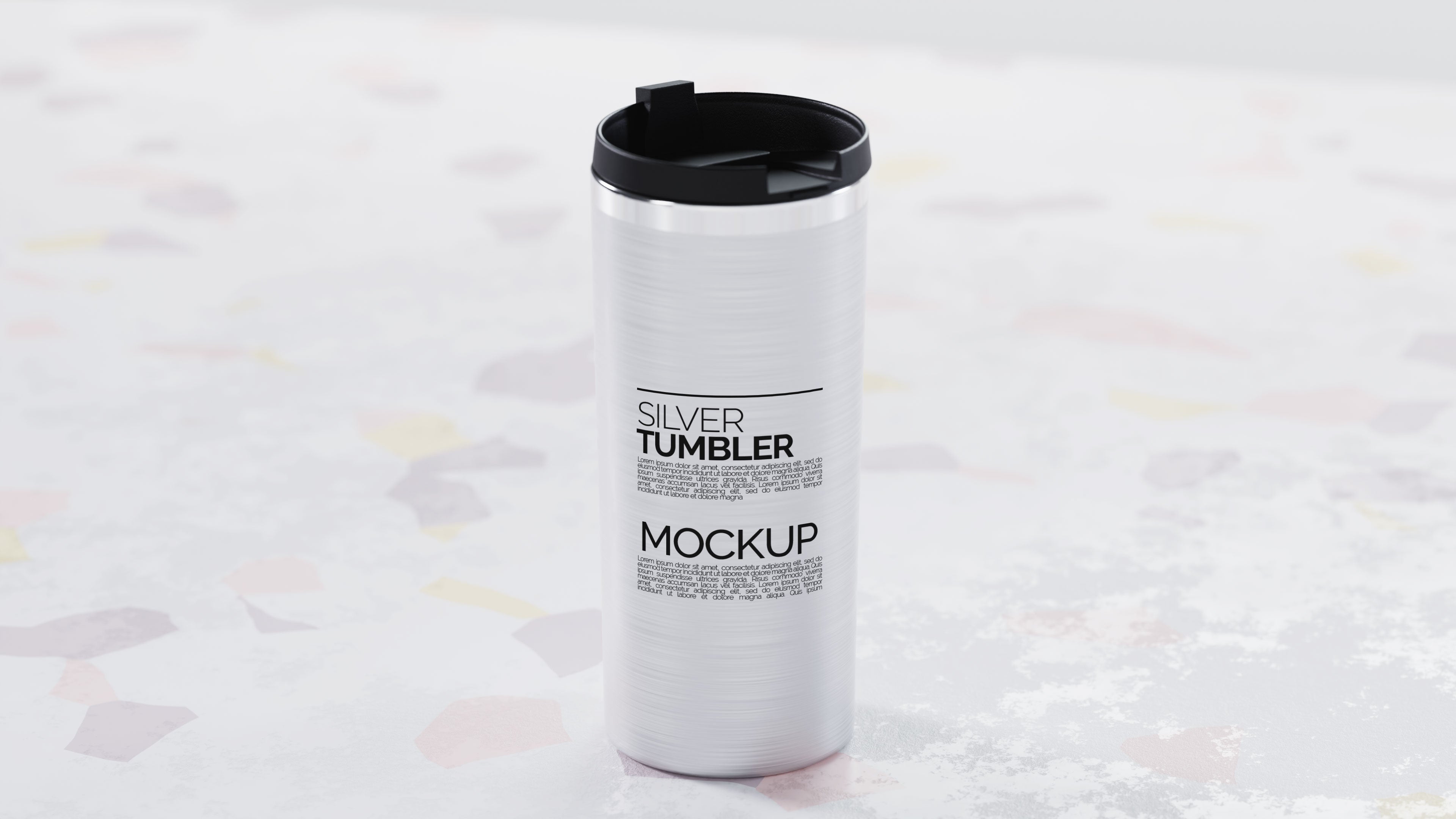 Straight Shaped Silver Sublimation Tumbler Mockup Bundle – 4 PSDs Carrara Collection
