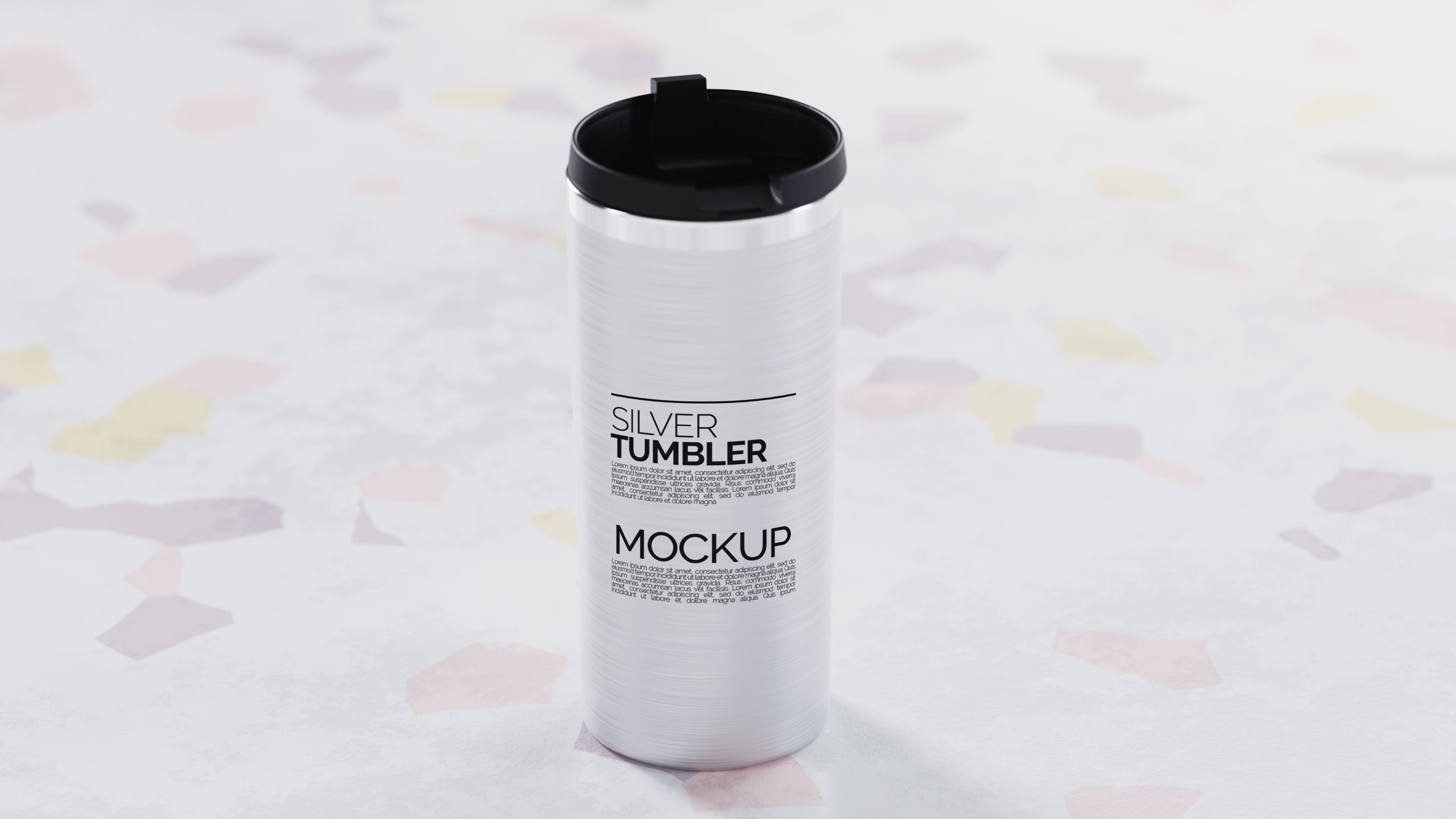 Straight Shaped Silver Sublimation Tumbler Mockup Bundle – 4 PSDs Carrara Collection