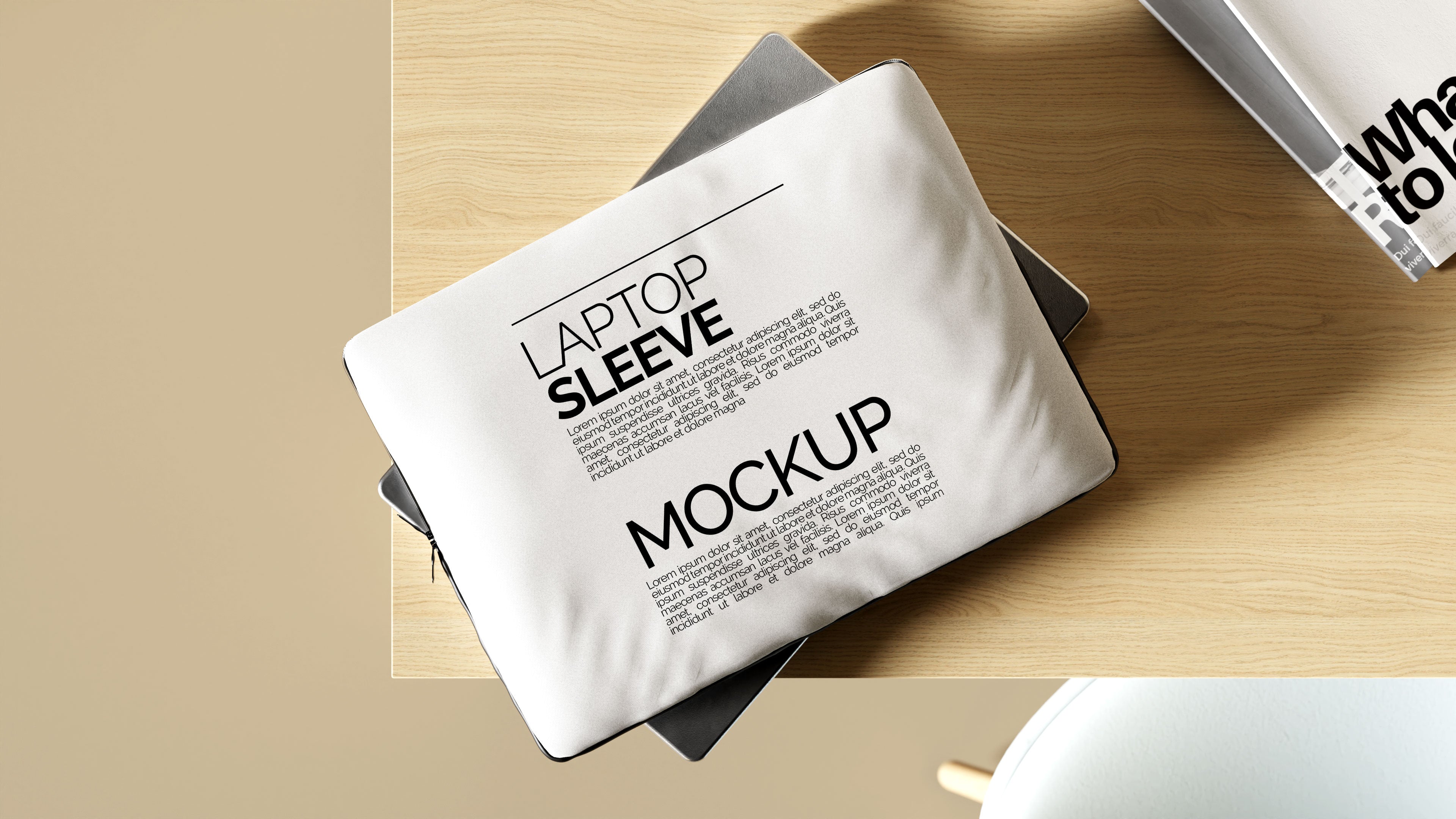 Sublimation Laptop Sleeve Mockup Bundle – 3 PSDs in Moody Desk Scene Kindle Collection