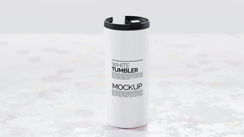 Straight Shaped White Sublimation Tumbler Mockup Bundle – 4 PSDs Carrara Collection