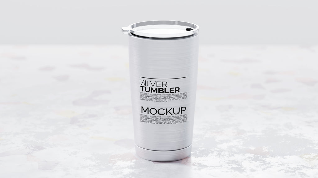 Cone Shaped Silver Sublimation Tumbler Mockup Bundle – 4 PSDs Carrara Collection