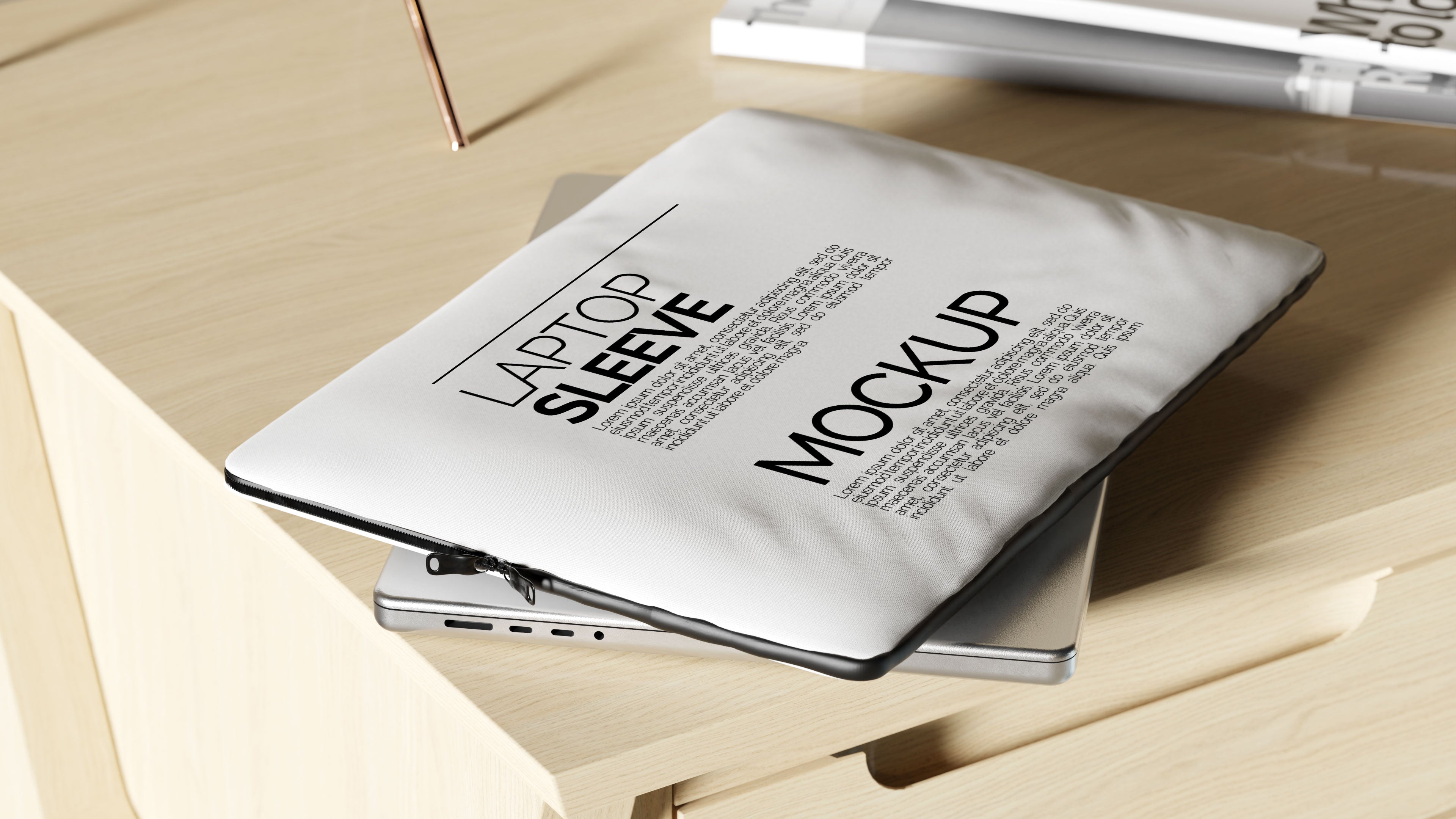 Sublimation Laptop Sleeve Mockup Bundle – 3 PSDs in Moody Desk Scene Kindle Collection