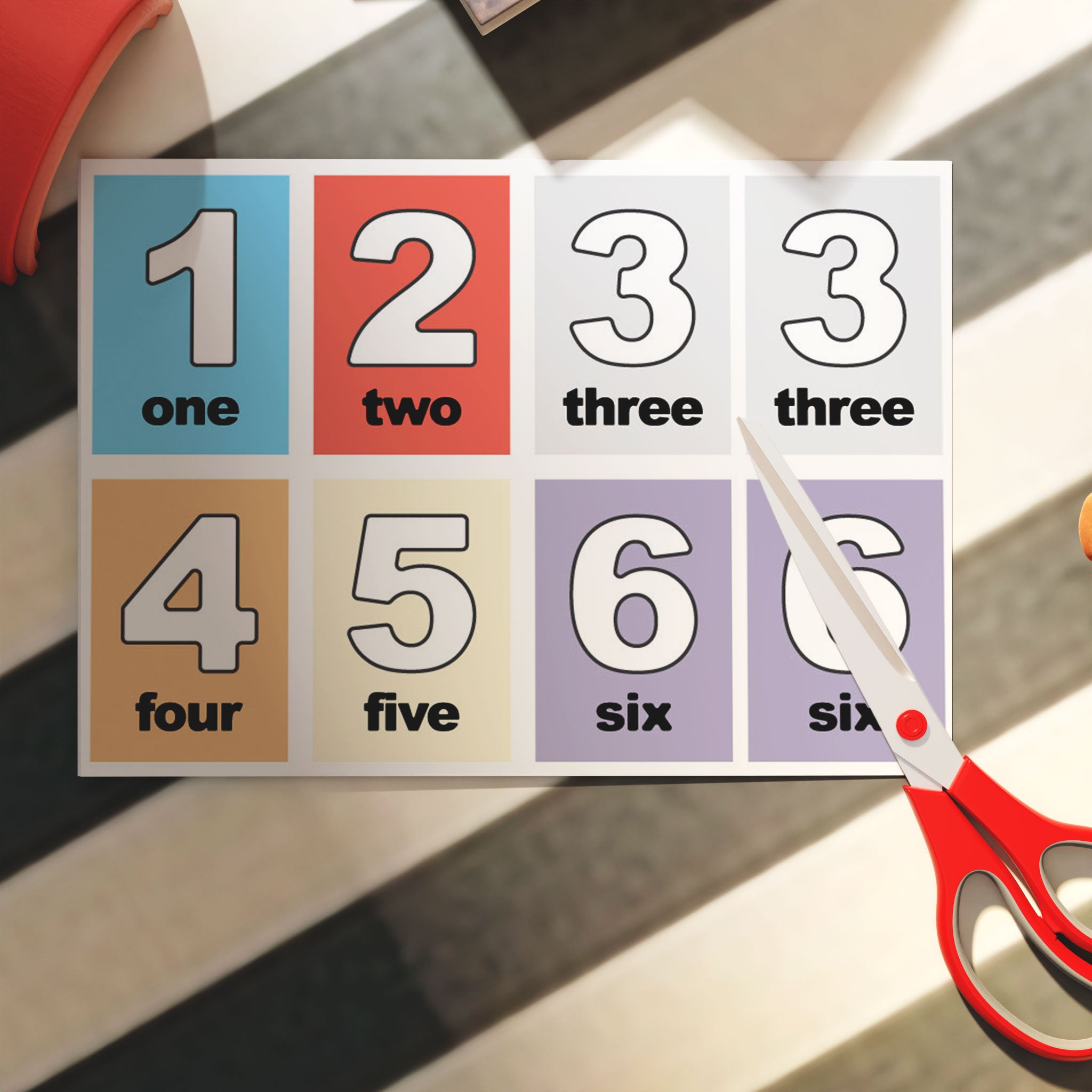 Kids Flash Card Mockup Bundle – 7 PSDs with Toys & Natural Light in Nursery Setting