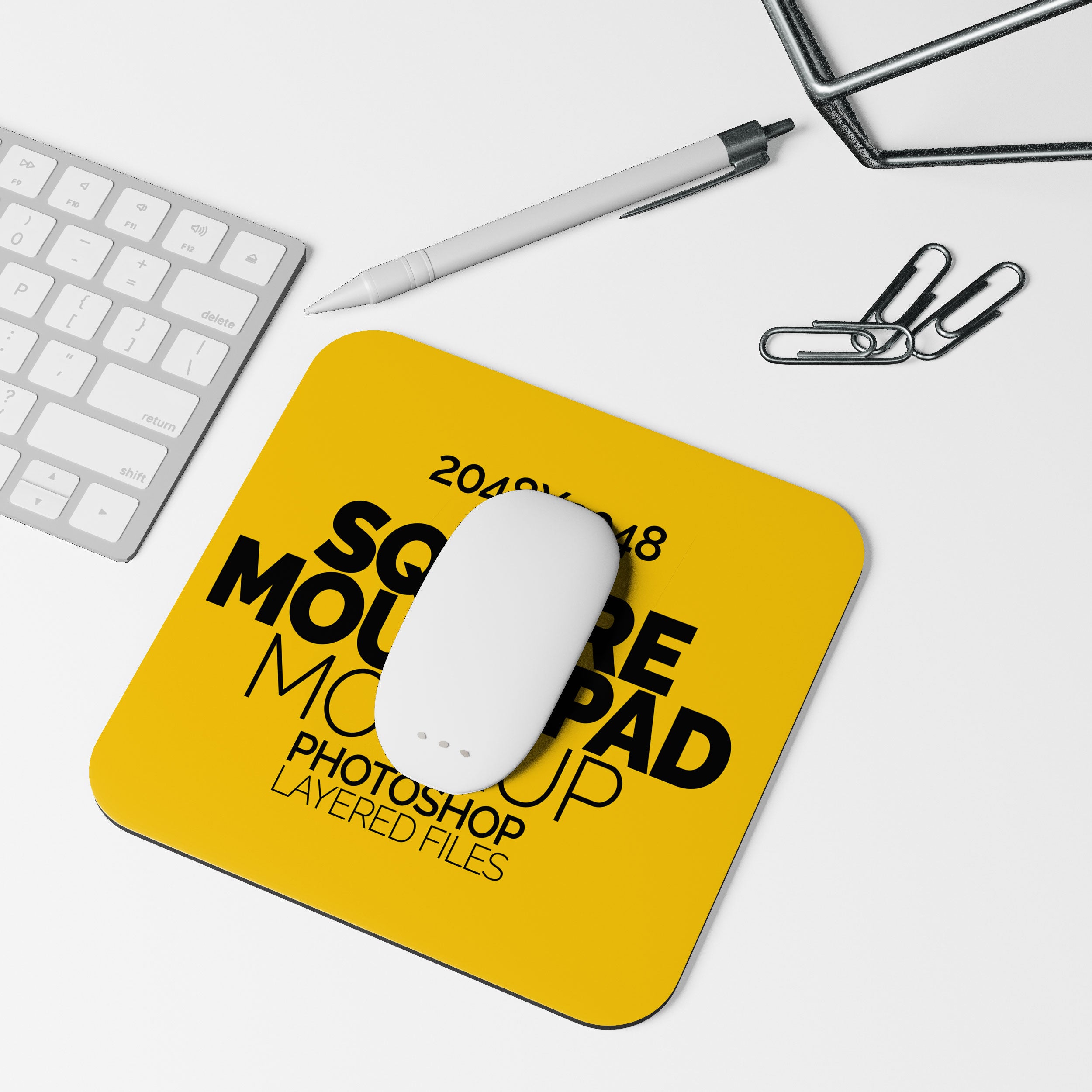 Square Sublimation Mousepad Mockup Bundle – 4 PSDs on White Desk - Taskline Collection