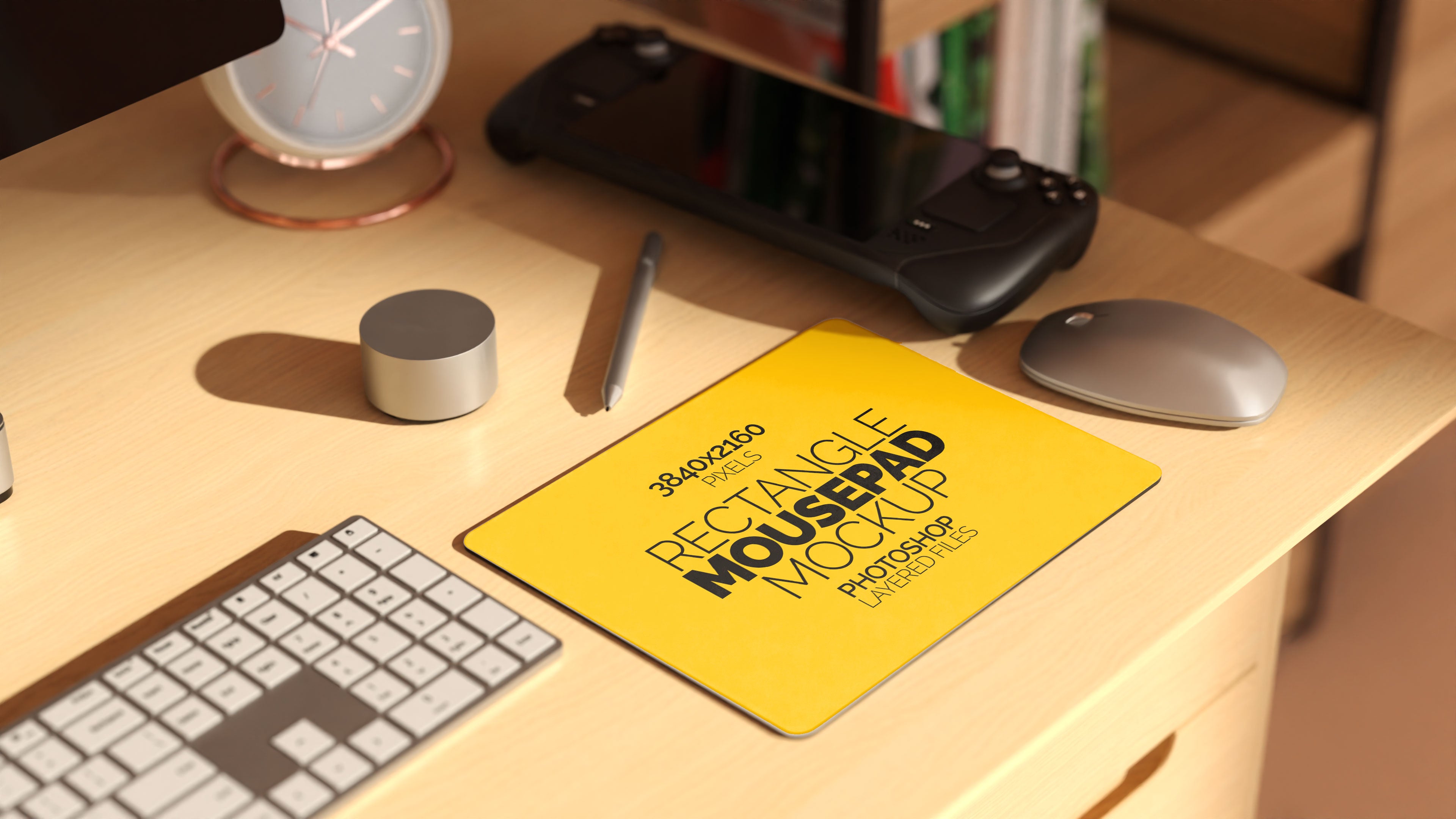 Rectangular Sublimation Mousepad Mockup Bundle – 3 PSDs in Moody Desk Scene Kindle Collection