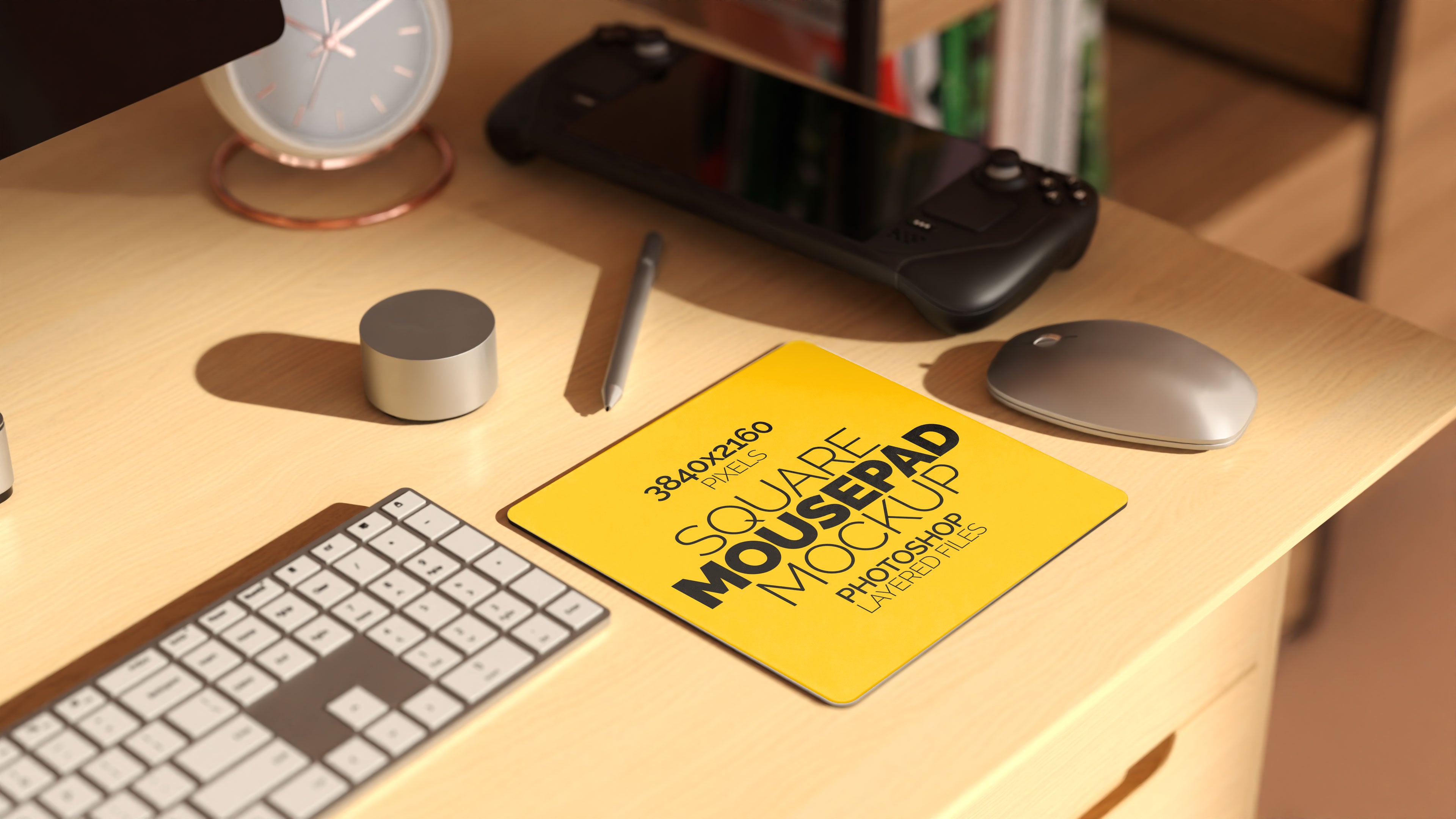 Square Sublimation Mousepad Mockup Bundle – 3 PSDs in Moody Desk Scene Kindle Collection
