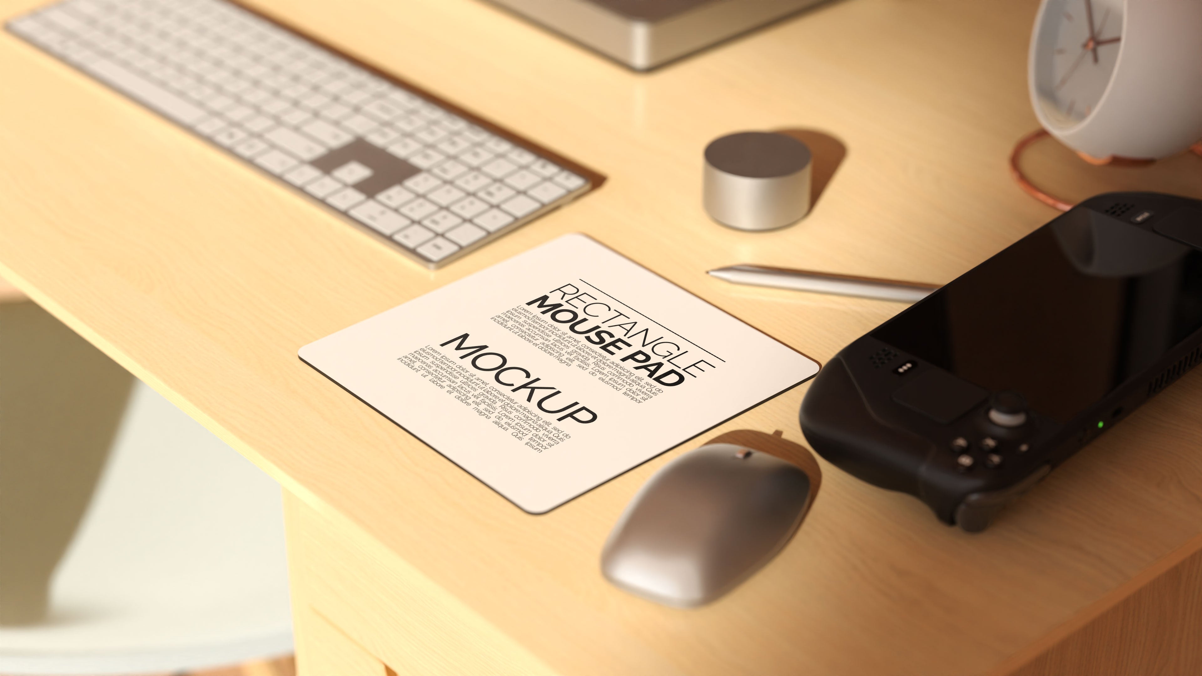 Square Sublimation Mousepad Mockup Bundle – 3 PSDs in Moody Desk Scene Kindle Collection