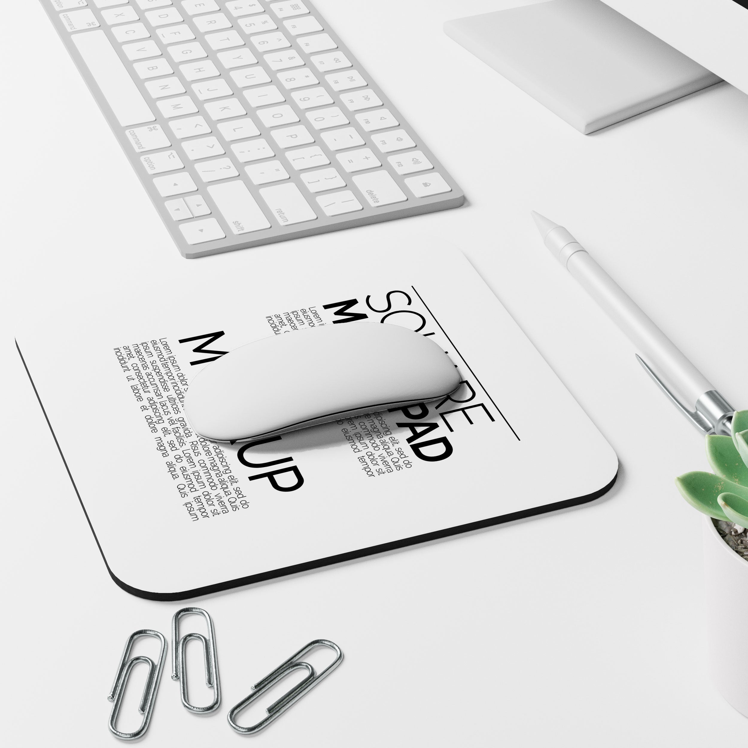 Square Sublimation Mousepad Mockup Bundle – 4 PSDs on White Desk - Taskline Collection