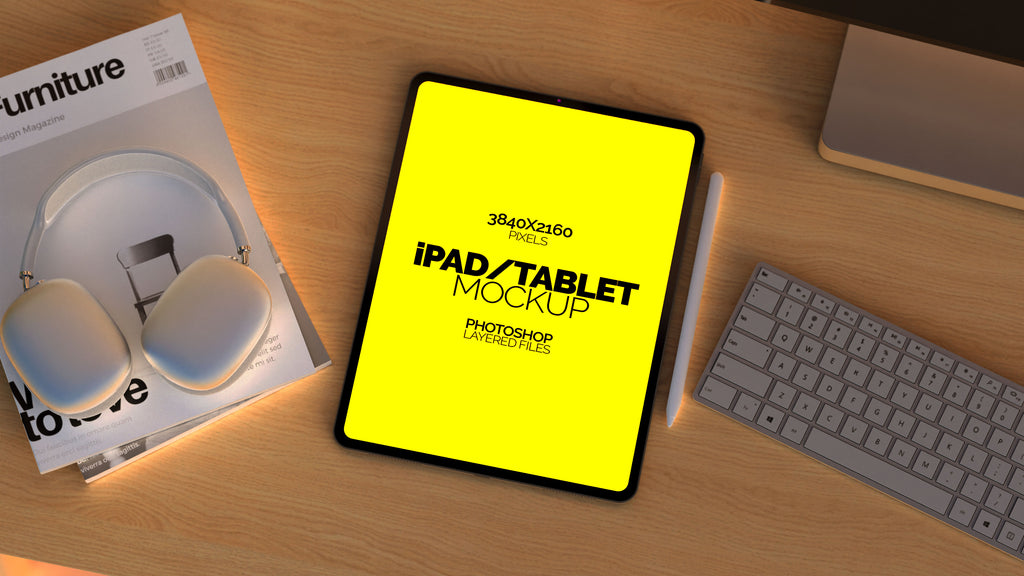 iPad Screen Mockup Bundle – 3 PSDs in Moody Desk Scene Kindle Collection