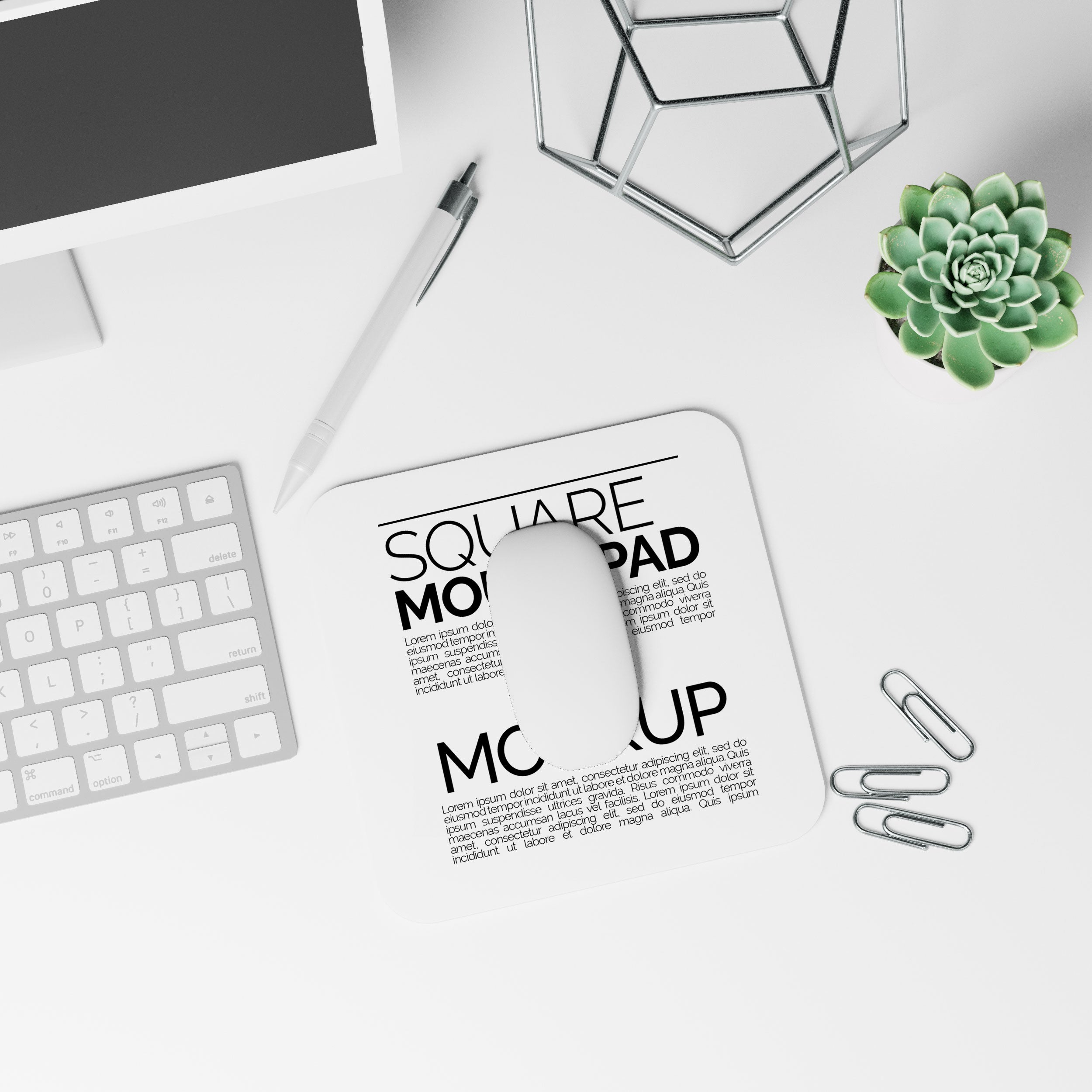 Square Sublimation Mousepad Mockup Bundle – 4 PSDs on White Desk - Taskline Collection