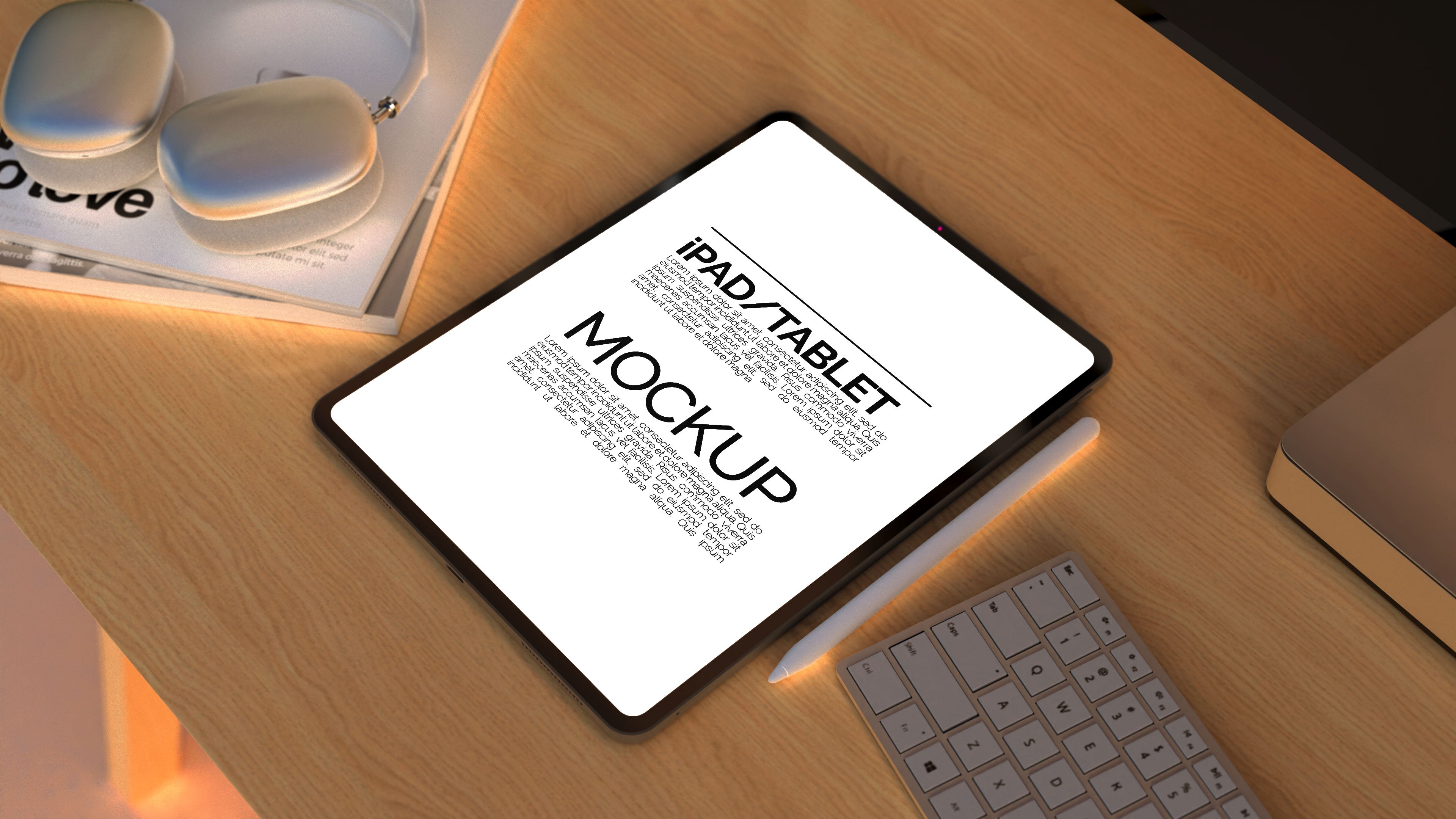 iPad Screen Mockup Bundle – 3 PSDs in Moody Desk Scene Kindle Collection