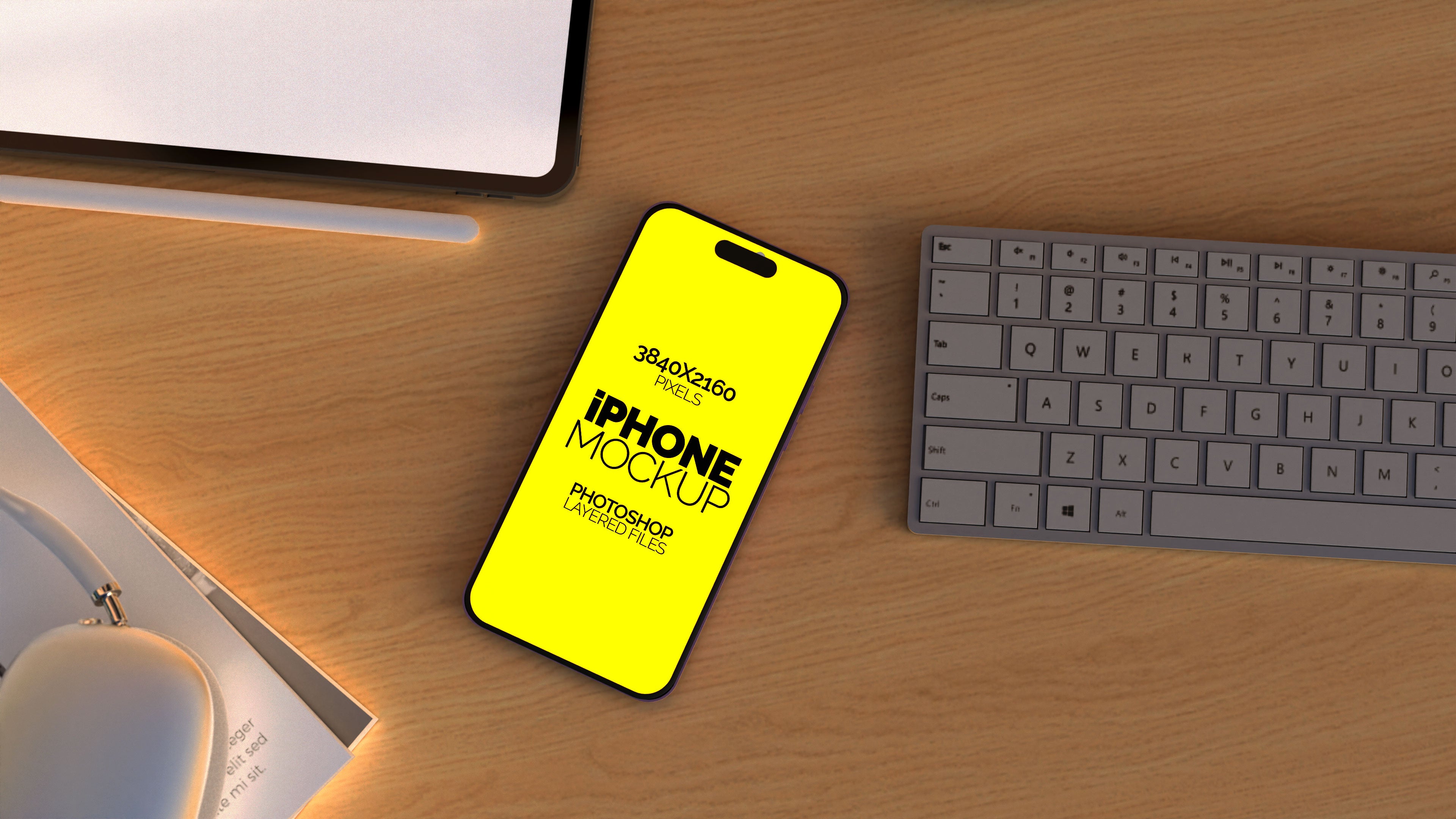iPhone Screen Mockup Bundle – 3 PSDs in Moody Desk Scene Kindle Collection
