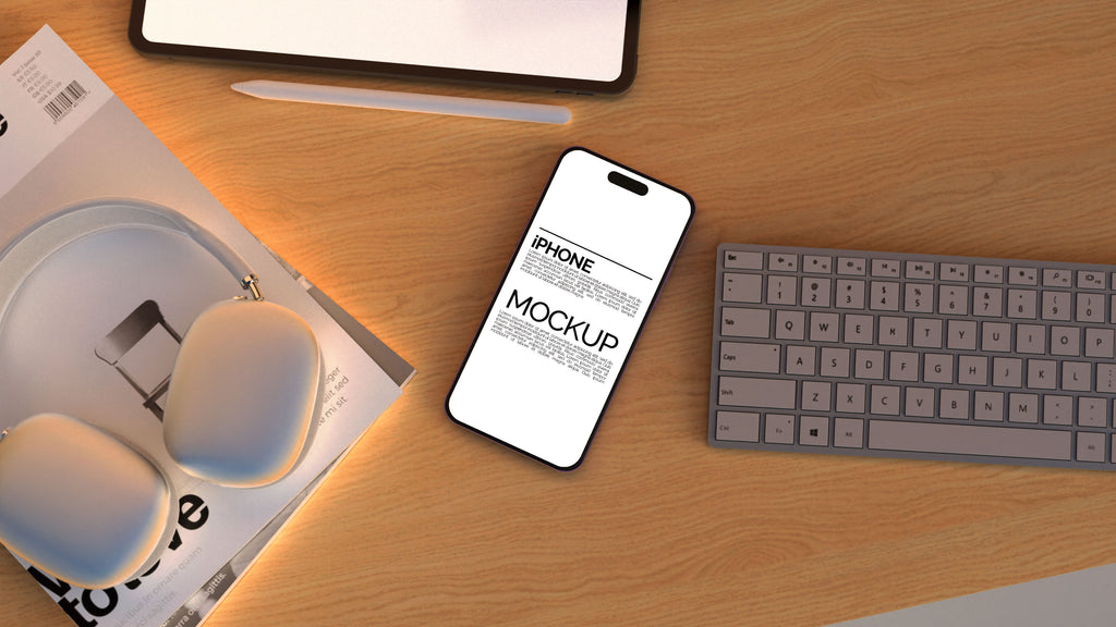 iPhone Screen Mockup Bundle – 3 PSDs in Moody Desk Scene Kindle Collection