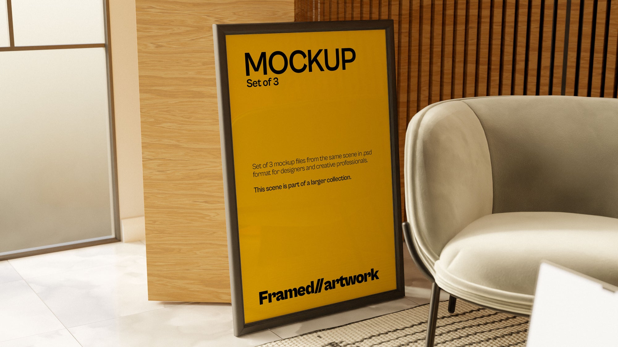 Framed Artwork Mockup Bundle II – Halcyon Collection (3 PSD)