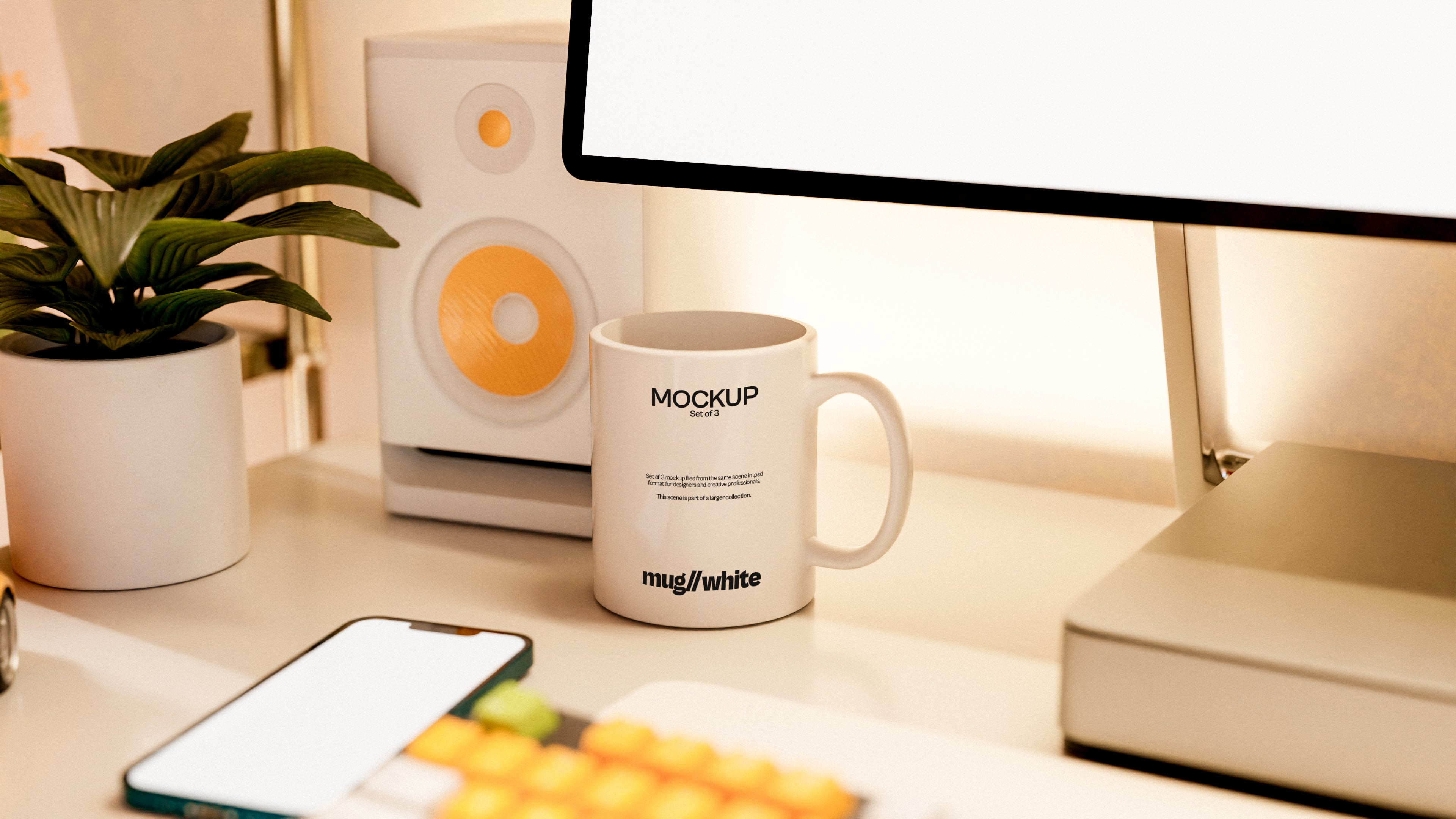 White Sublimation Coffee Mug Mockup Bundle – 3 PSDs in Dark Futuristic Scene | Surge Collection