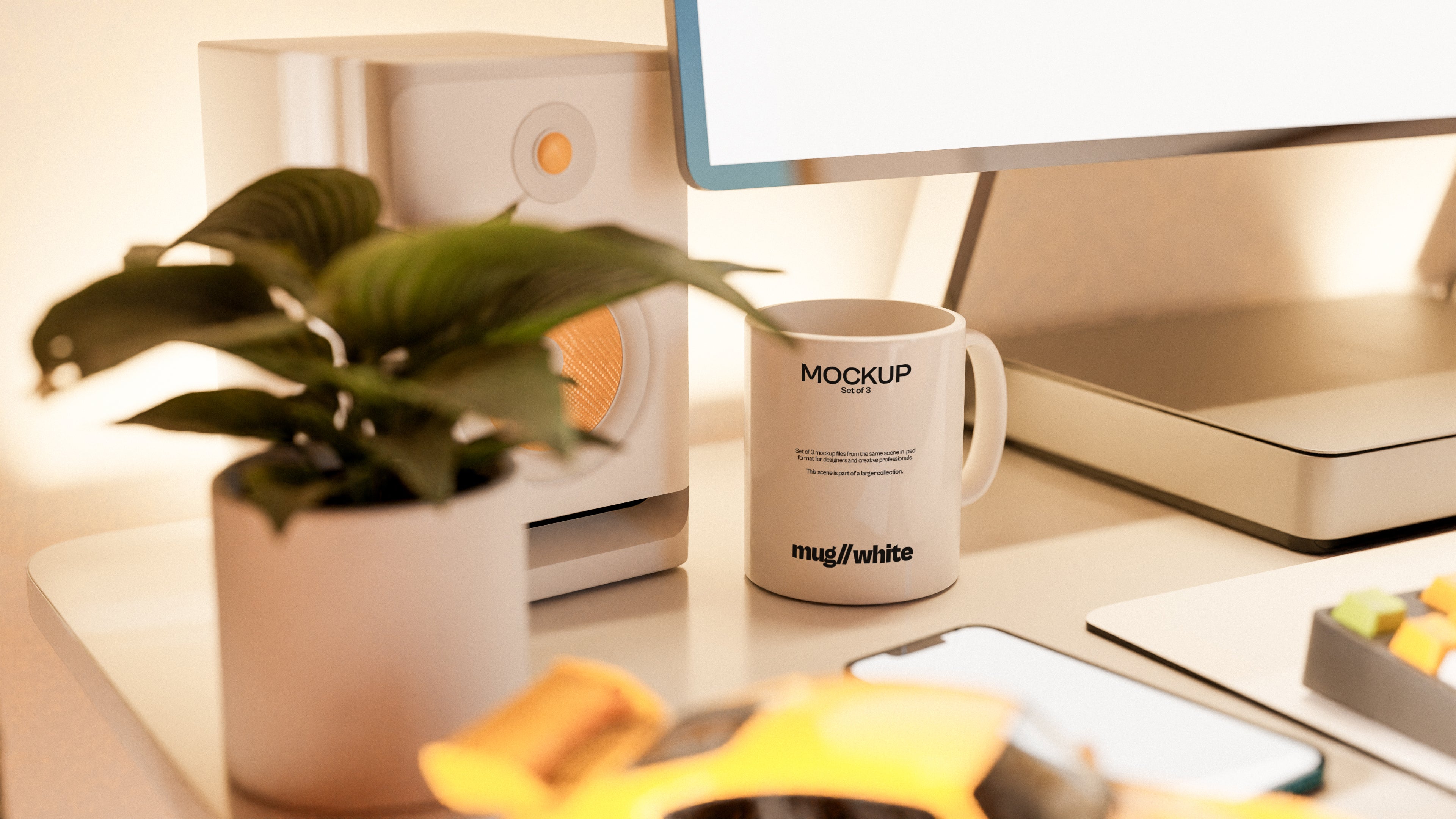 White Sublimation Coffee Mug Mockup Bundle – 3 PSDs in Dark Futuristic Scene | Surge Collection