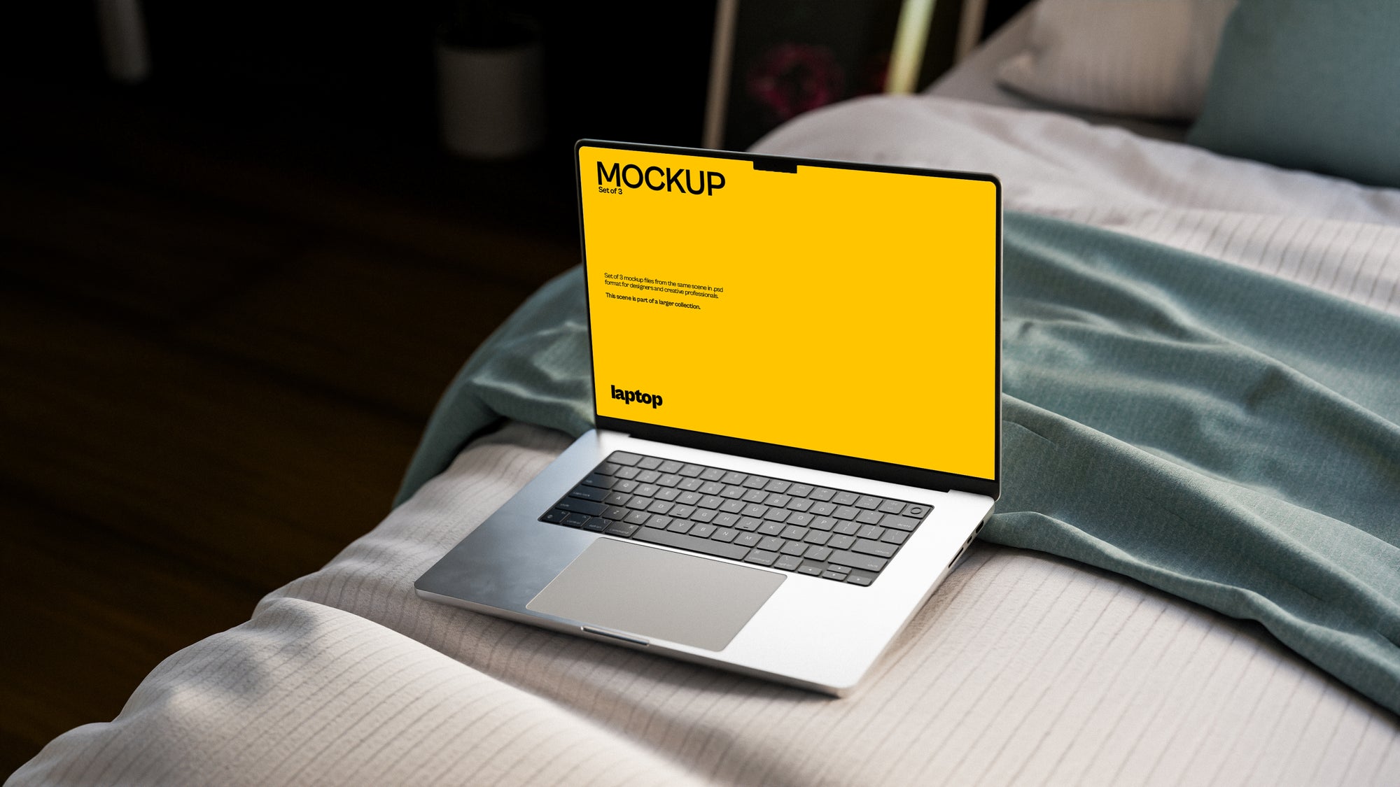 MacBook Screen Mockup Bundle – 3 PSDs in Calm Minimal Interior | Sanctum Collection