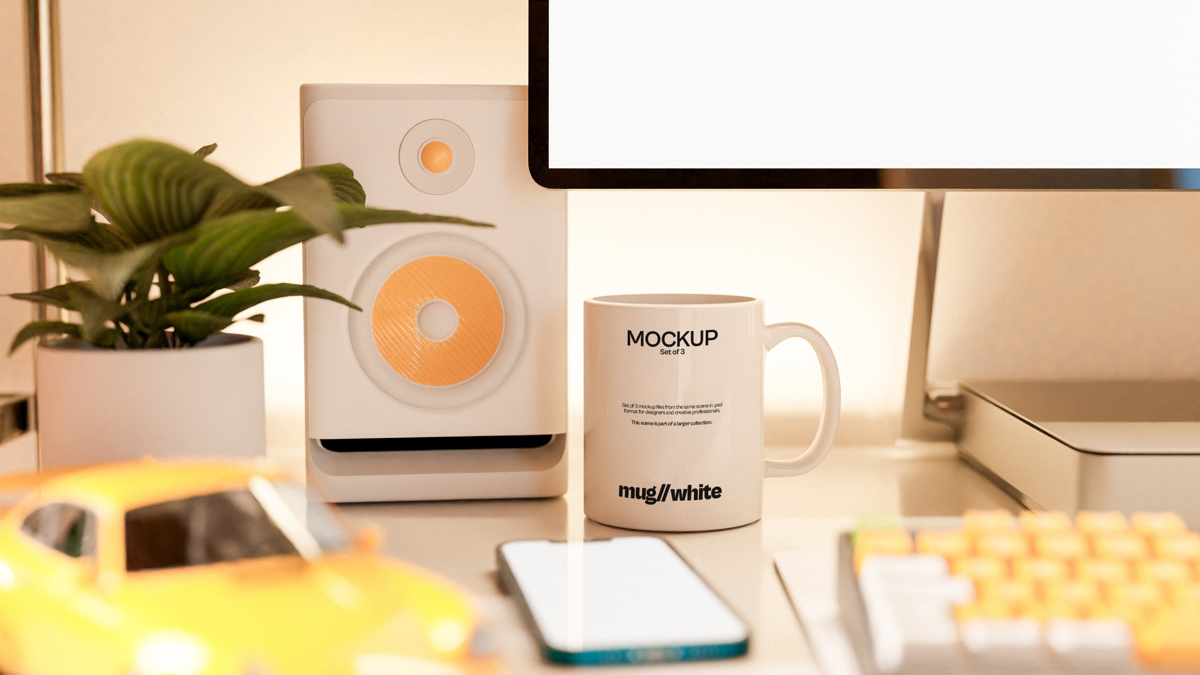 White Sublimation Coffee Mug Mockup Bundle – 3 PSDs in Dark Futuristic Scene | Surge Collection