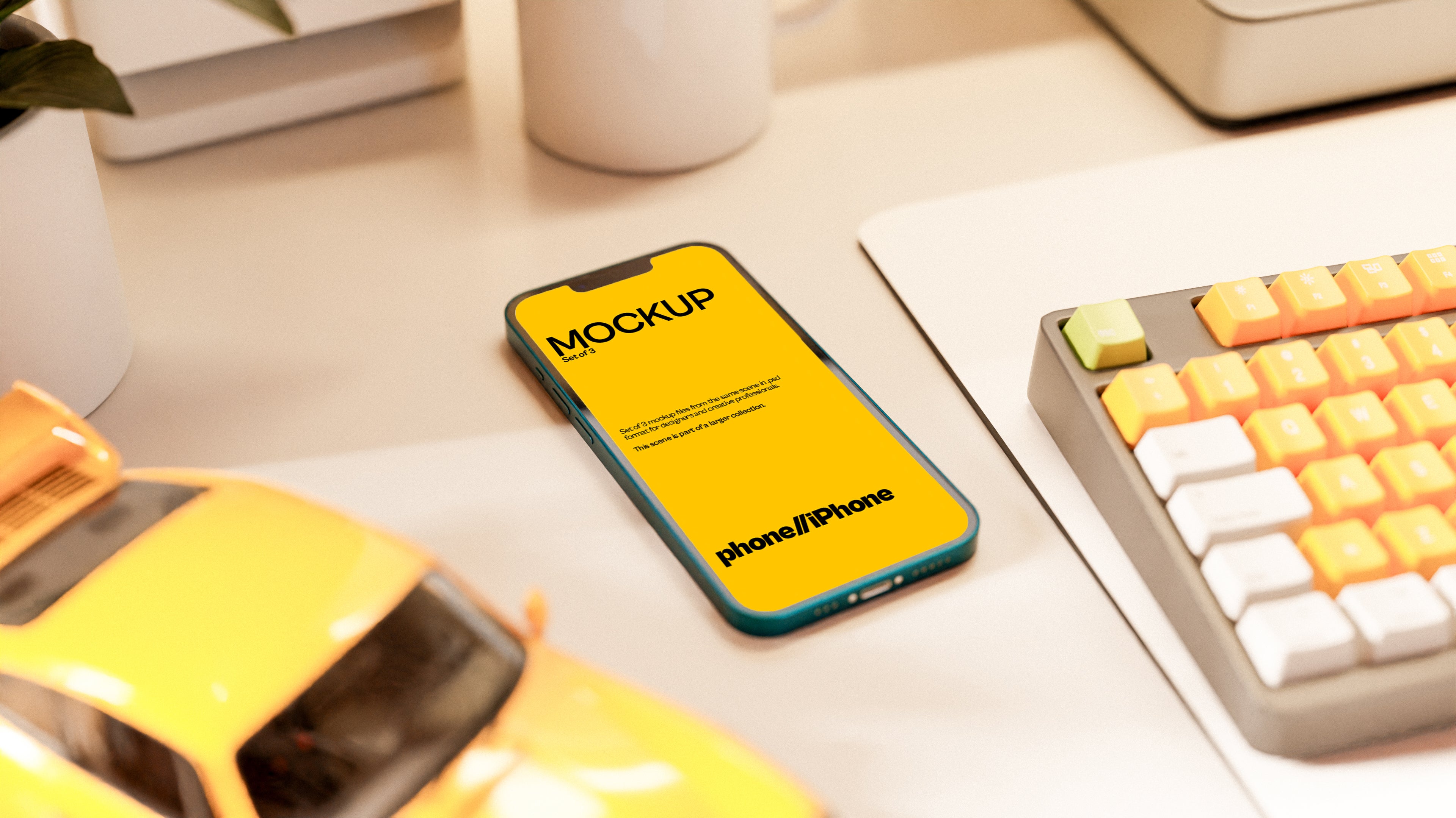 iPhone Screen Mockup Bundle – 3 PSDs in Dark Futuristic Scene | Surge Collection