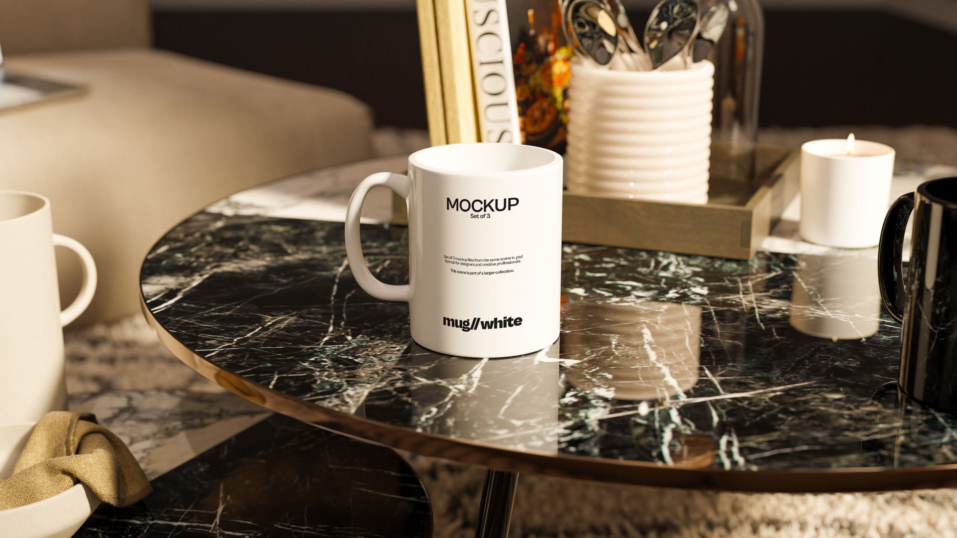 11oz White Coffee Mug Mockup Bundle – Mid Century Collection (3 PSD)