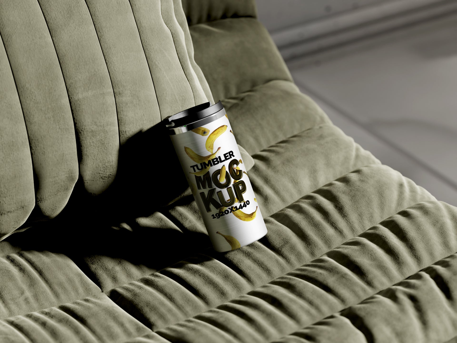 Straight Shaped Silver Sublimation Tumbler Mockup Bundle – 6 PSDs on Sofa | Crest Collection