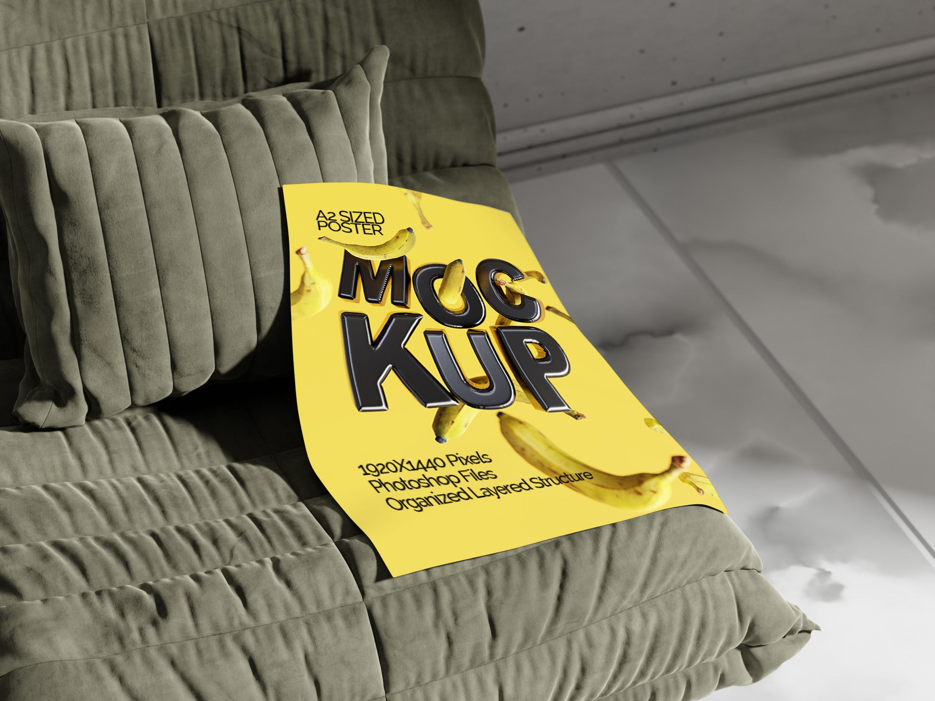 A2 Poster Mockup Bundle – 4 PSDs with Poster on Sofa | Crest Collection