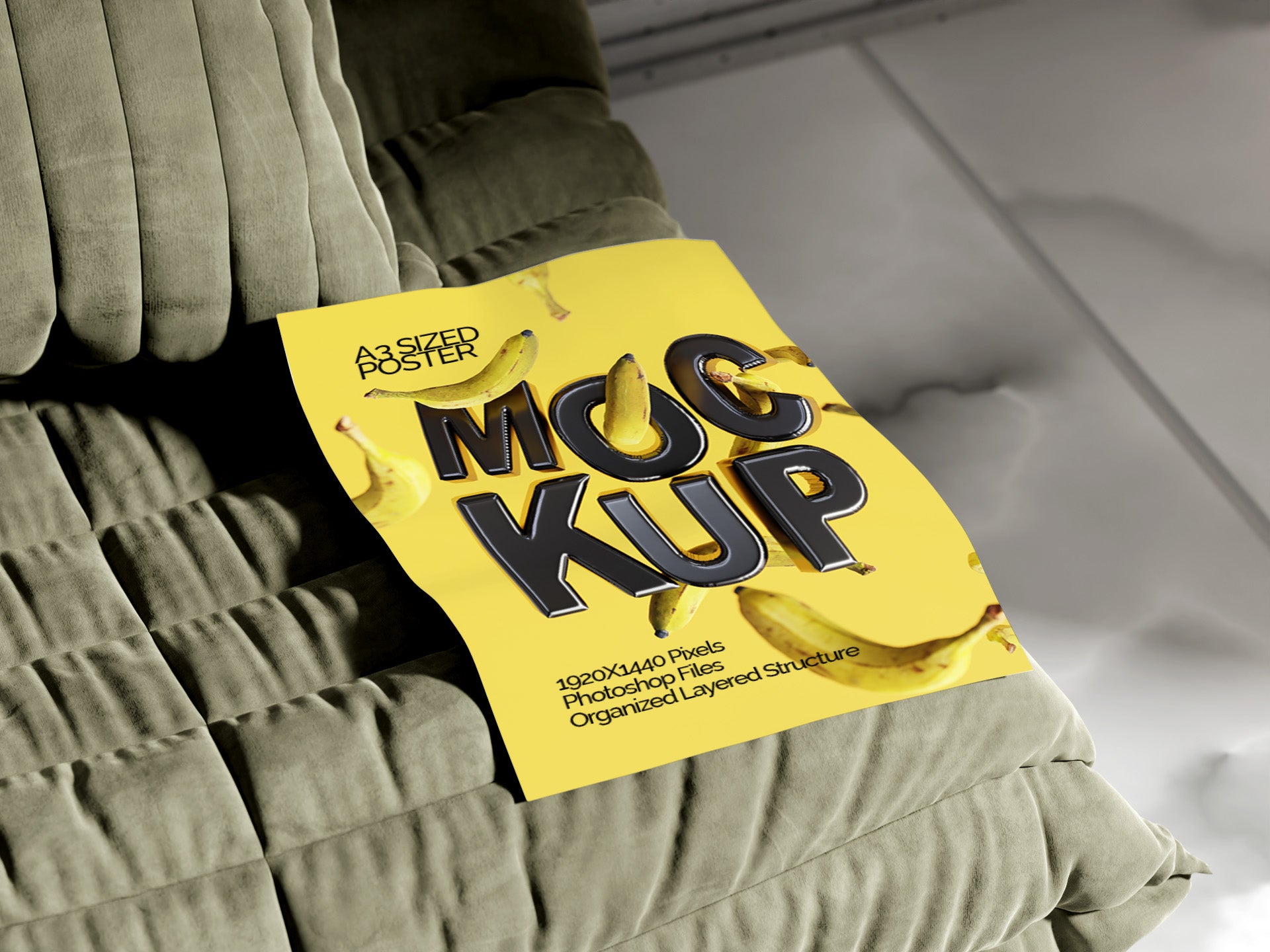 A3 Poster Mockup Bundle – 4 PSDs with Poster on Sofa | Crest Collection
