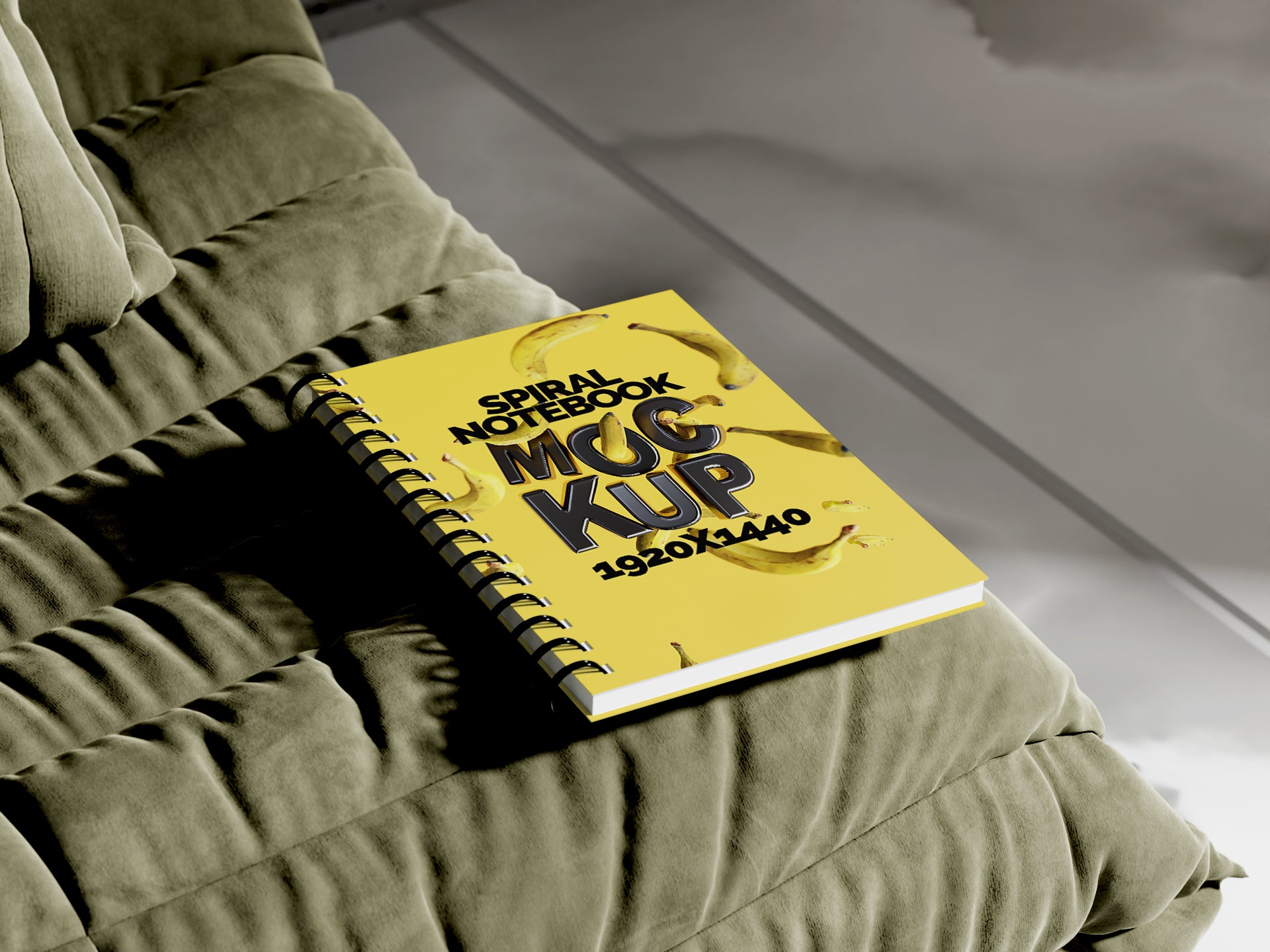 Sublimation Spiral Notebook Mockup Bundle – 6 PSDs on Sofa | Crest Collection