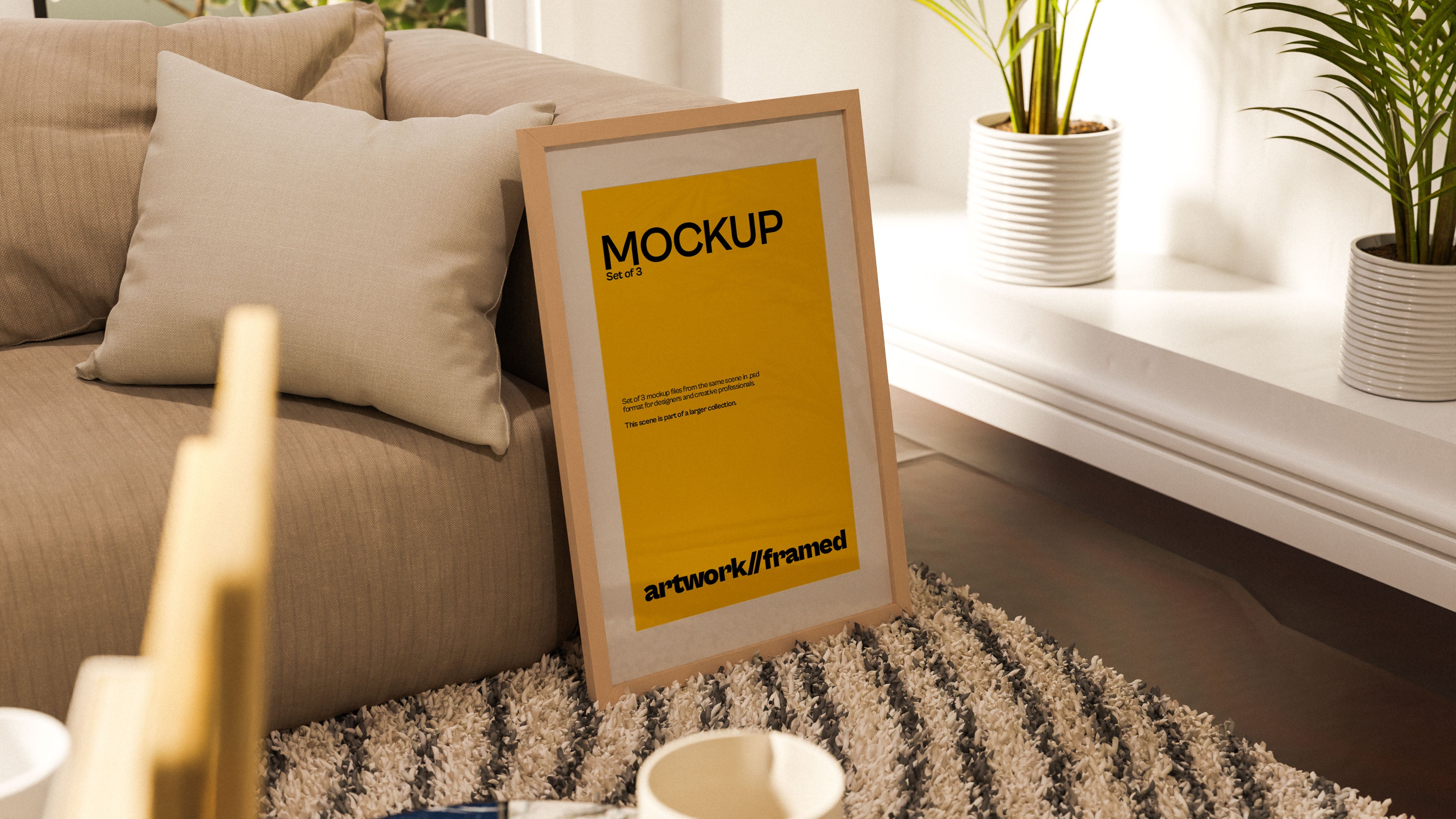 Framed Artwork Mockup Bundle – Mid Century Collection (3 PSD)