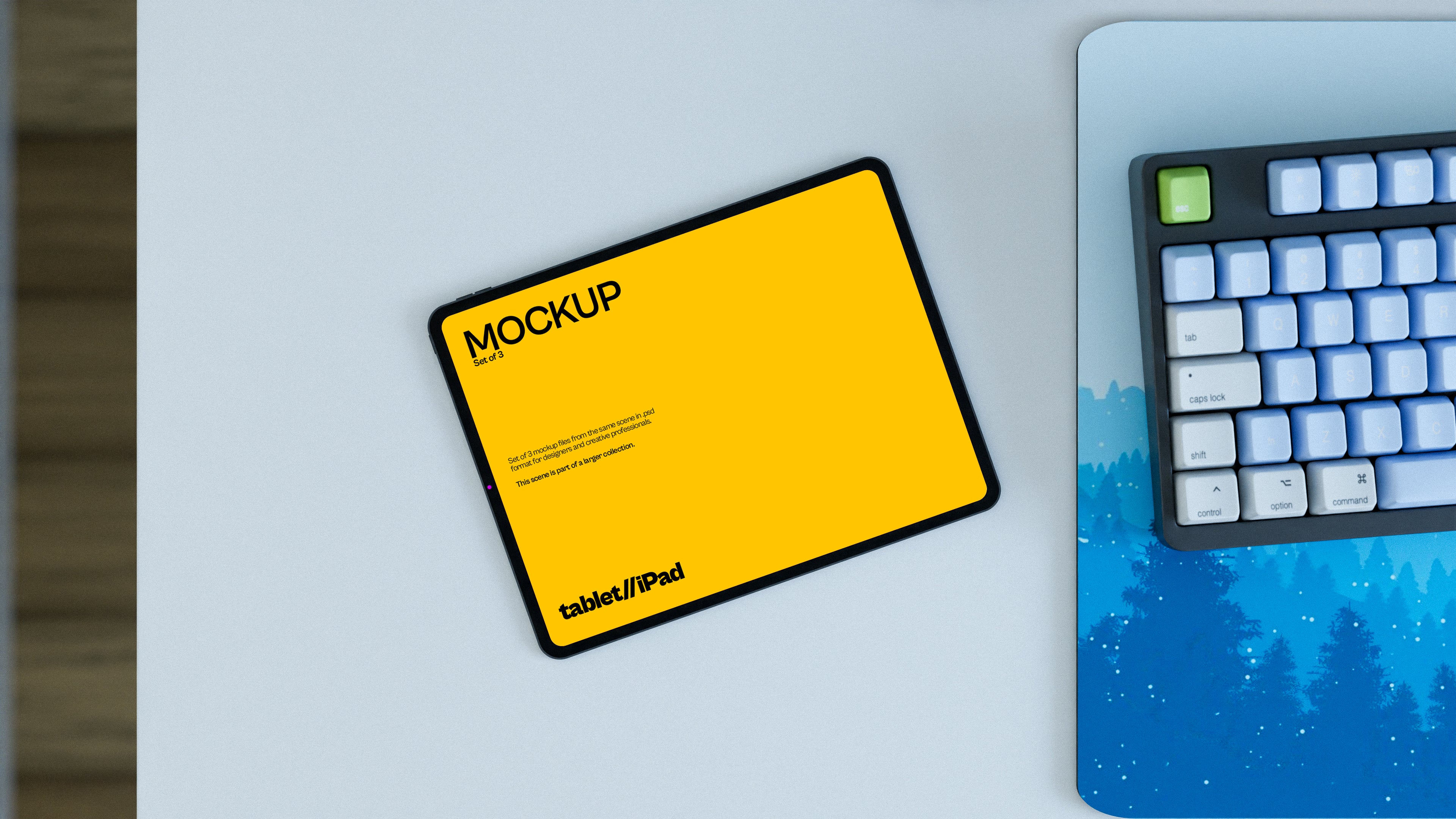 iPad Screen Mockup Bundle – 3 PSDs in Bright Minimal Scene | Lumen Collection