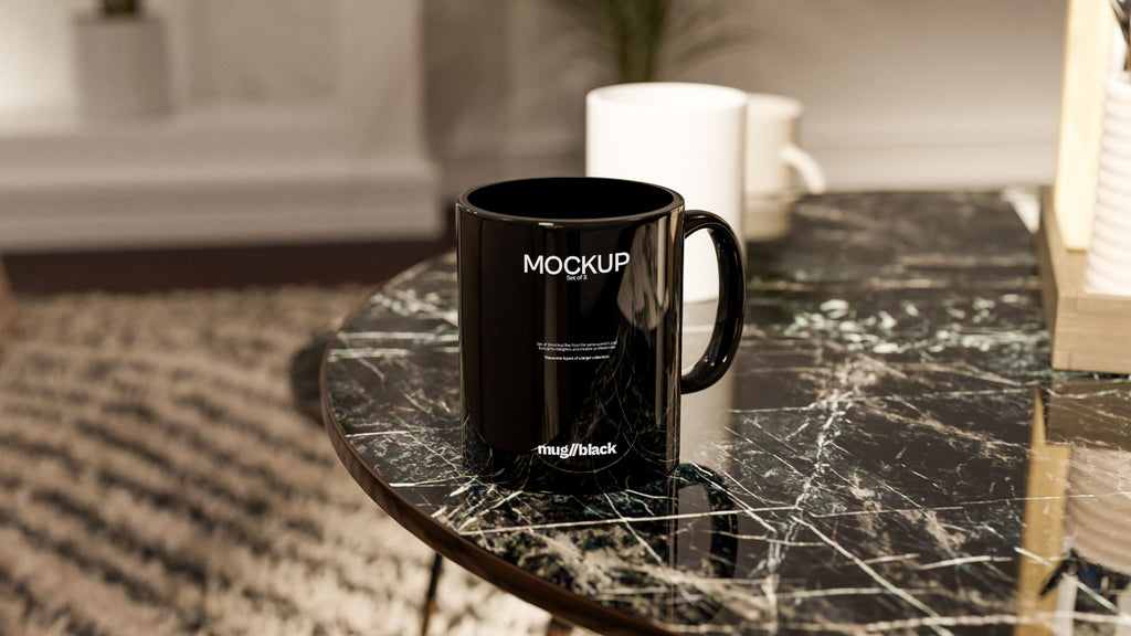 Black Coffee Mug Mockup Bundle – Mid Century Collection (3 PSD)