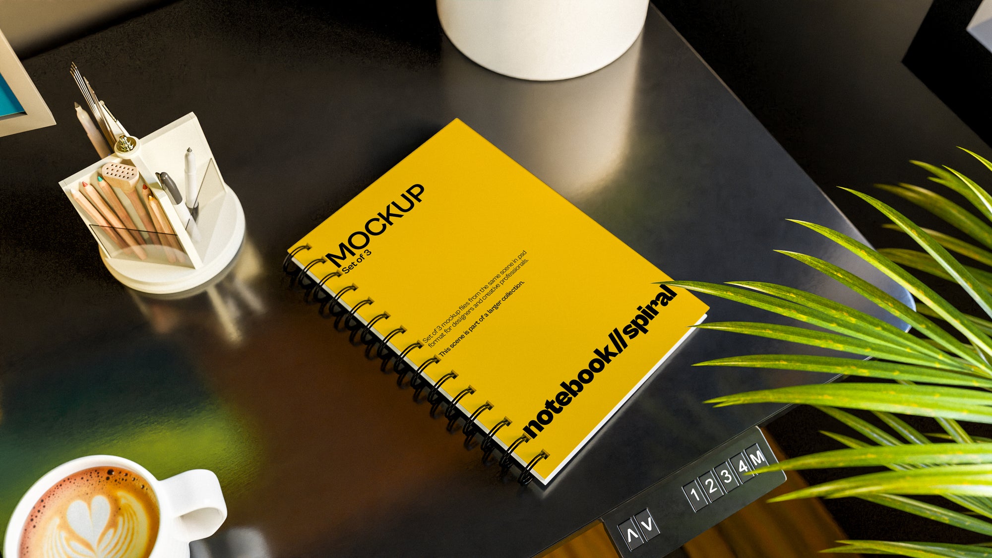 Sublimation Spiral Notebook Mockup Bundle – 3 PSDs in Warm Minimal Scene | Sanctum Collection