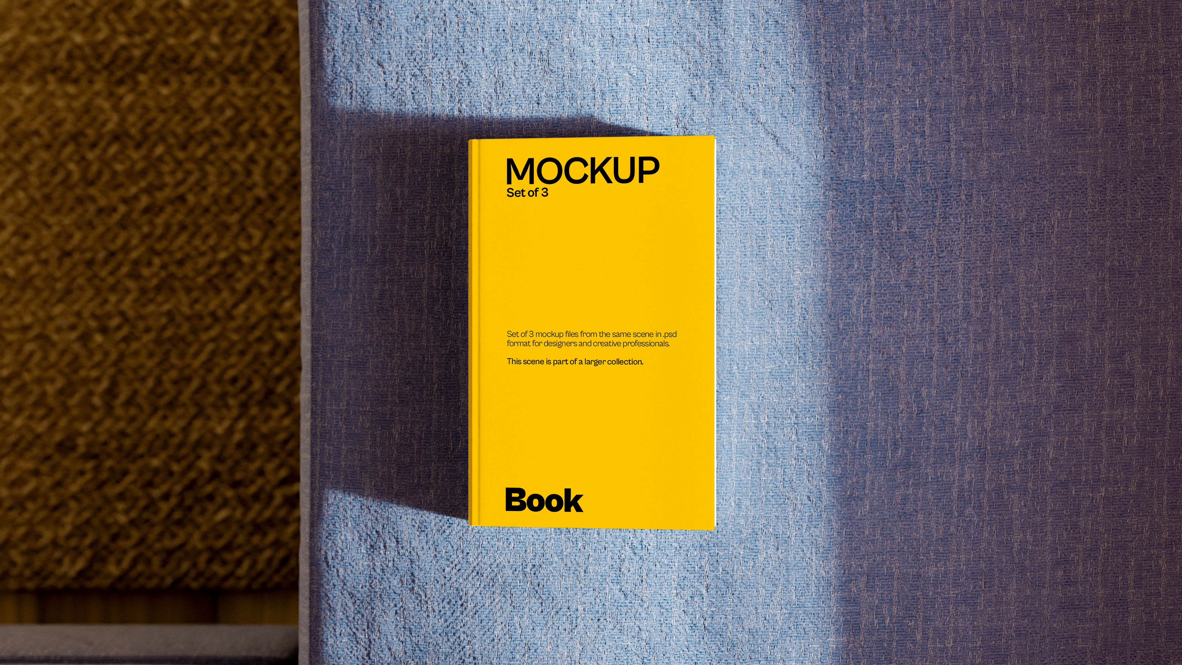 Hardcover Book Mockup Bundle – 3 PSDs in Cozy Room Setting