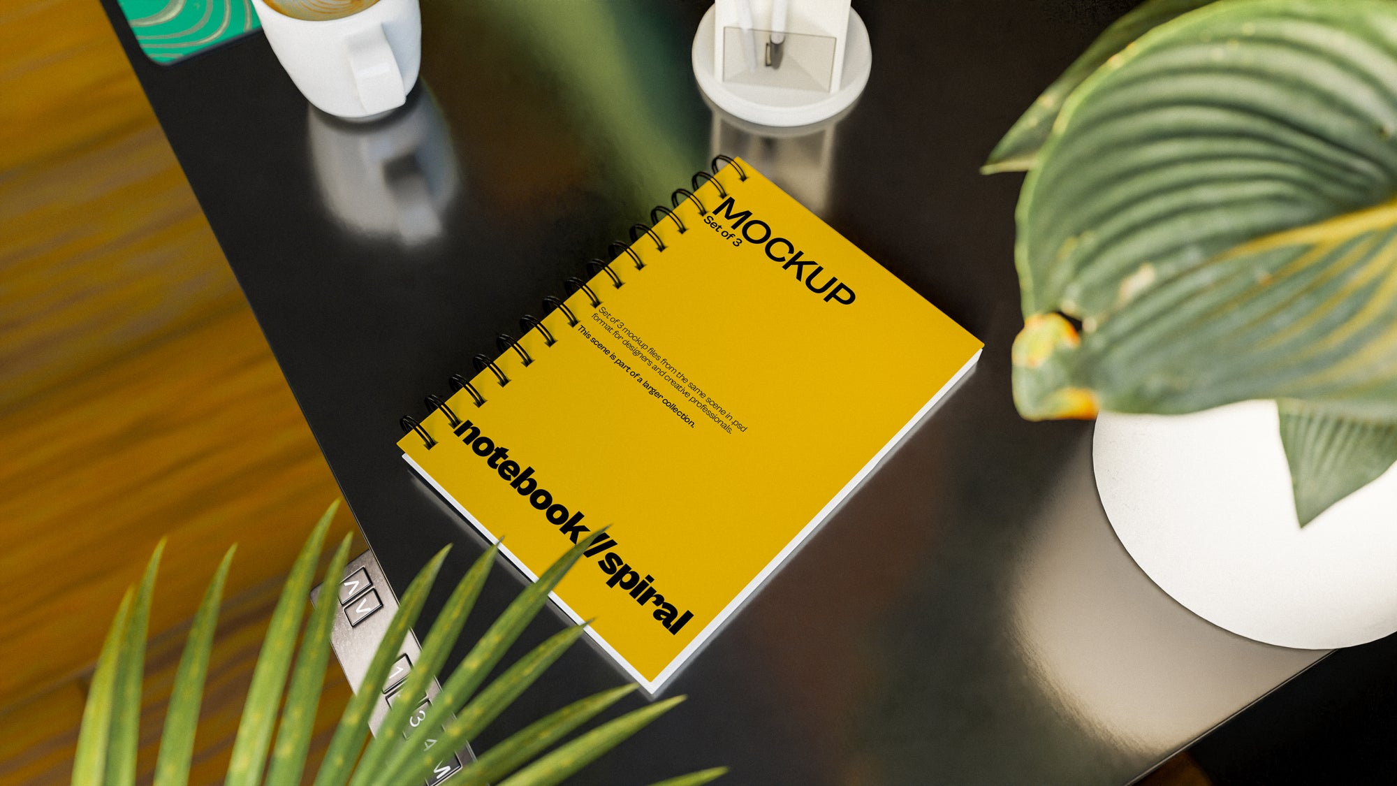 Sublimation Spiral Notebook Mockup Bundle – 3 PSDs in Warm Minimal Scene | Sanctum Collection