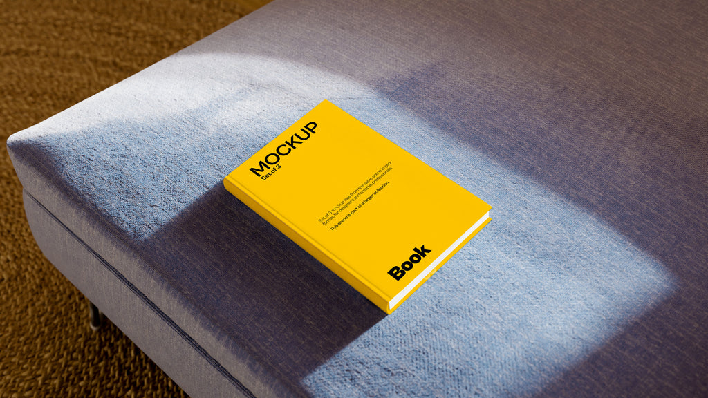 Hardcover Book Mockup Bundle – 3 PSDs in Cozy Room Setting