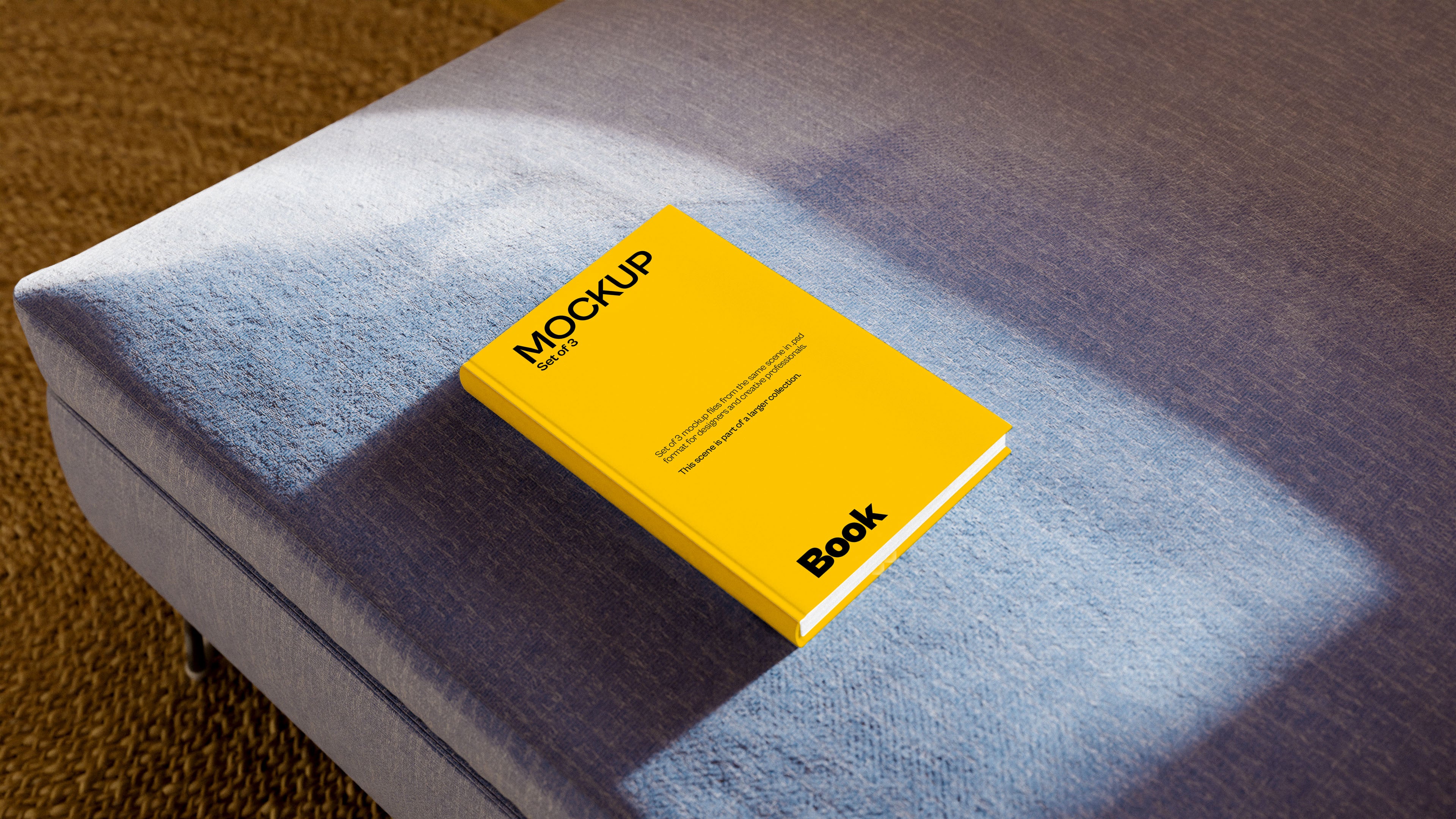 Hardcover Book Mockup Bundle – 3 PSDs in Cozy Room Setting