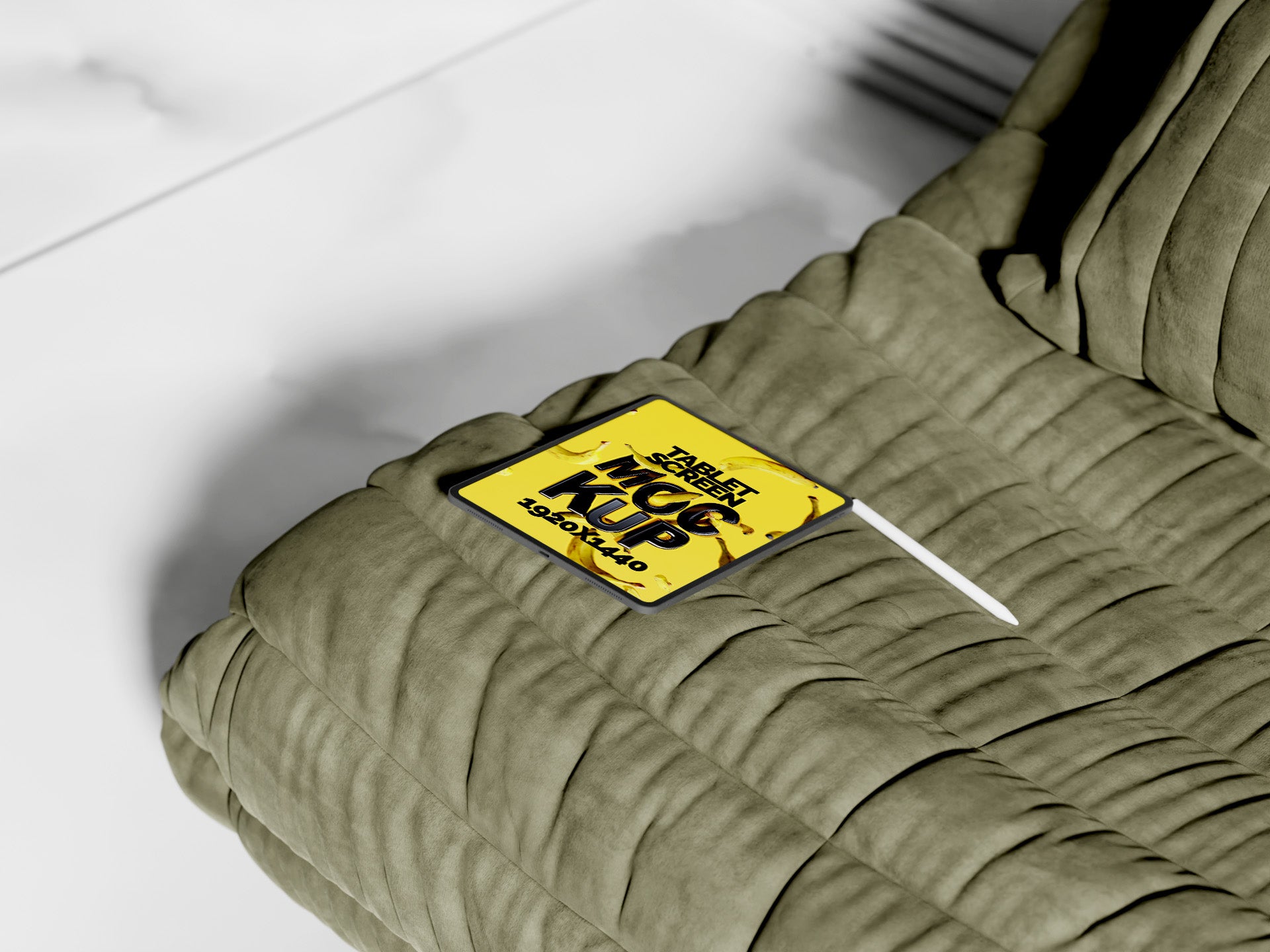 iPad Screen Mockup Bundle – 3 PSDs in Sofa Scene | Crest Collection