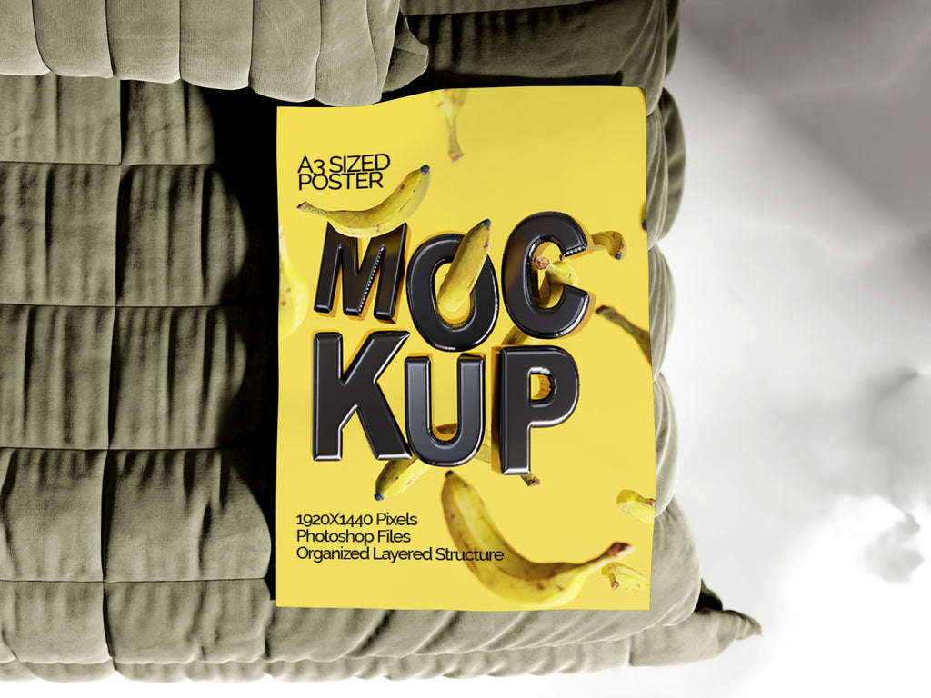 A3 Poster Mockup Bundle – 4 PSDs with Poster on Sofa | Crest Collection