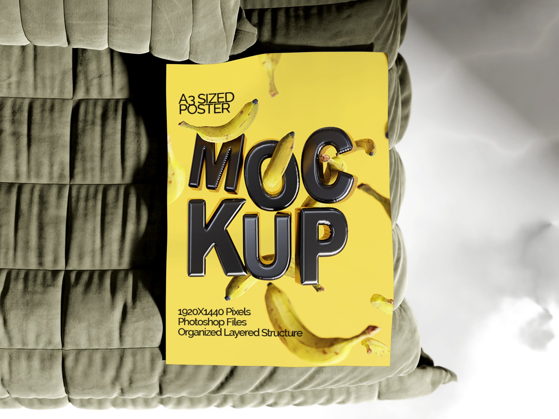 A3 Poster Mockup Bundle – 4 PSDs with Poster on Sofa | Crest Collection