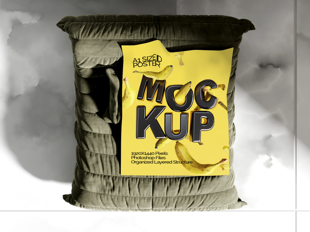 A1 Poster Mockup Bundle – 4 PSDs with Poster on Sofa | Crest Collection