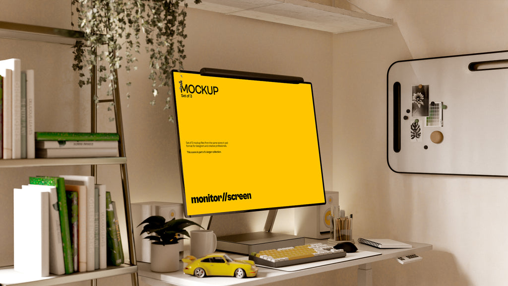 iMac Screen Mockup Bundle – 3 PSDs in Dark Tech Workspace | Surge Collection