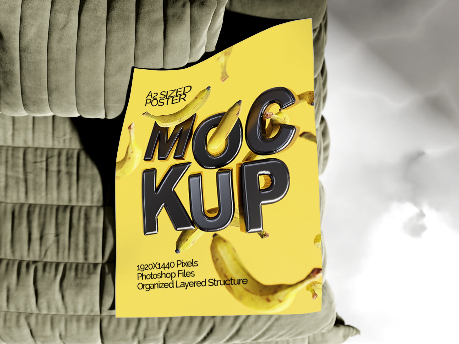 A2 Poster Mockup Bundle – 4 PSDs with Poster on Sofa | Crest Collection