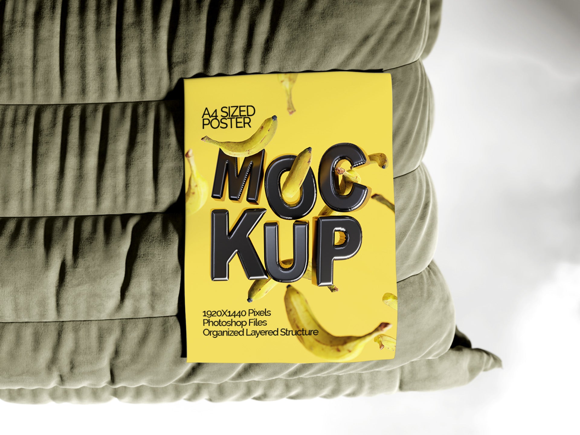 A4 Poster Mockup Bundle – 4 PSDs with Poster on Sofa | Crest Collection