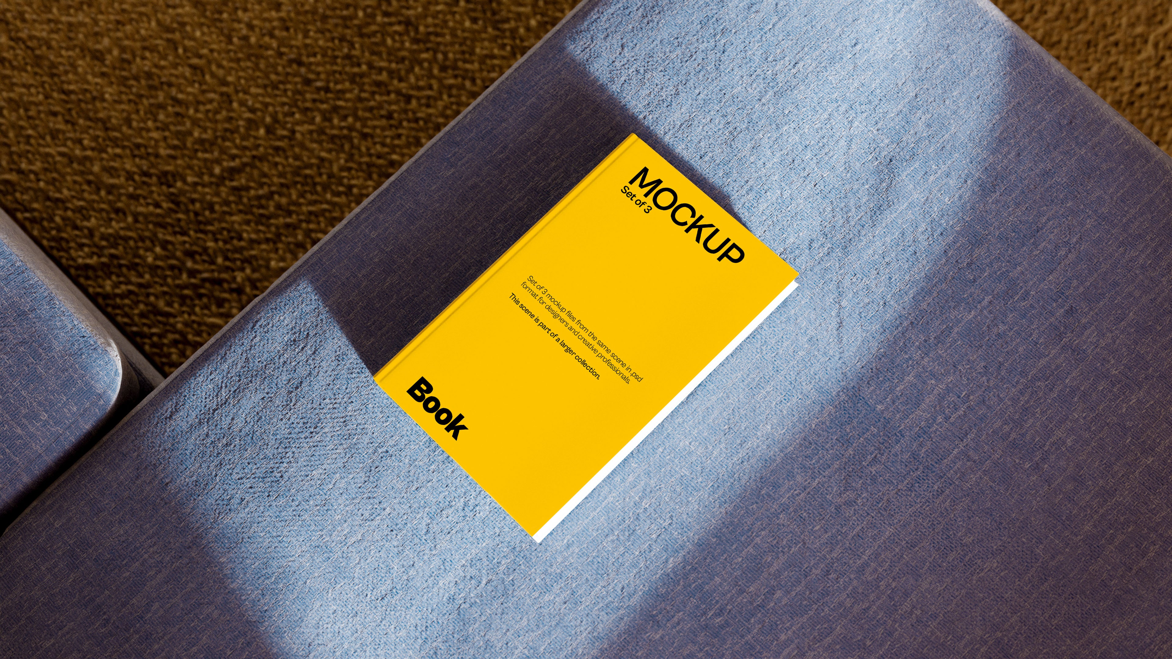 Hardcover Book Mockup Bundle – 3 PSDs in Cozy Room Setting